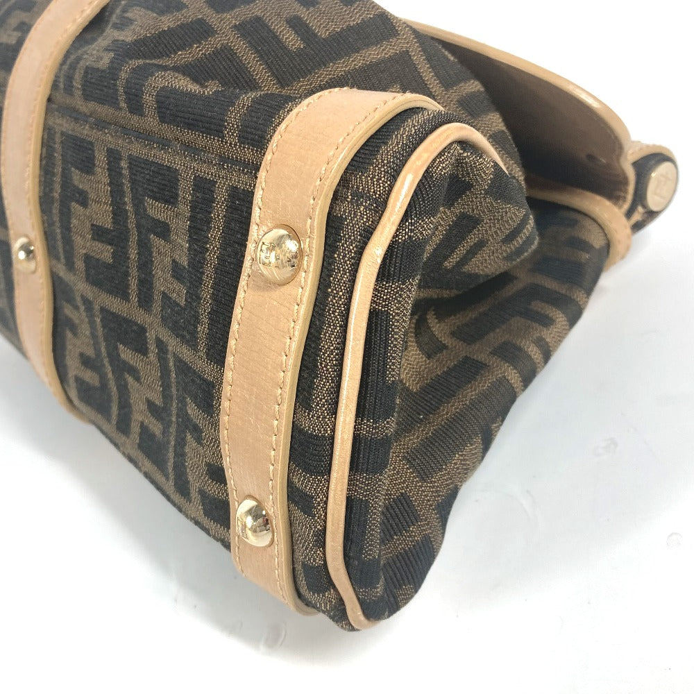FENDI Handbag Leather / canvas Brown Turn lock Zucca Women Used