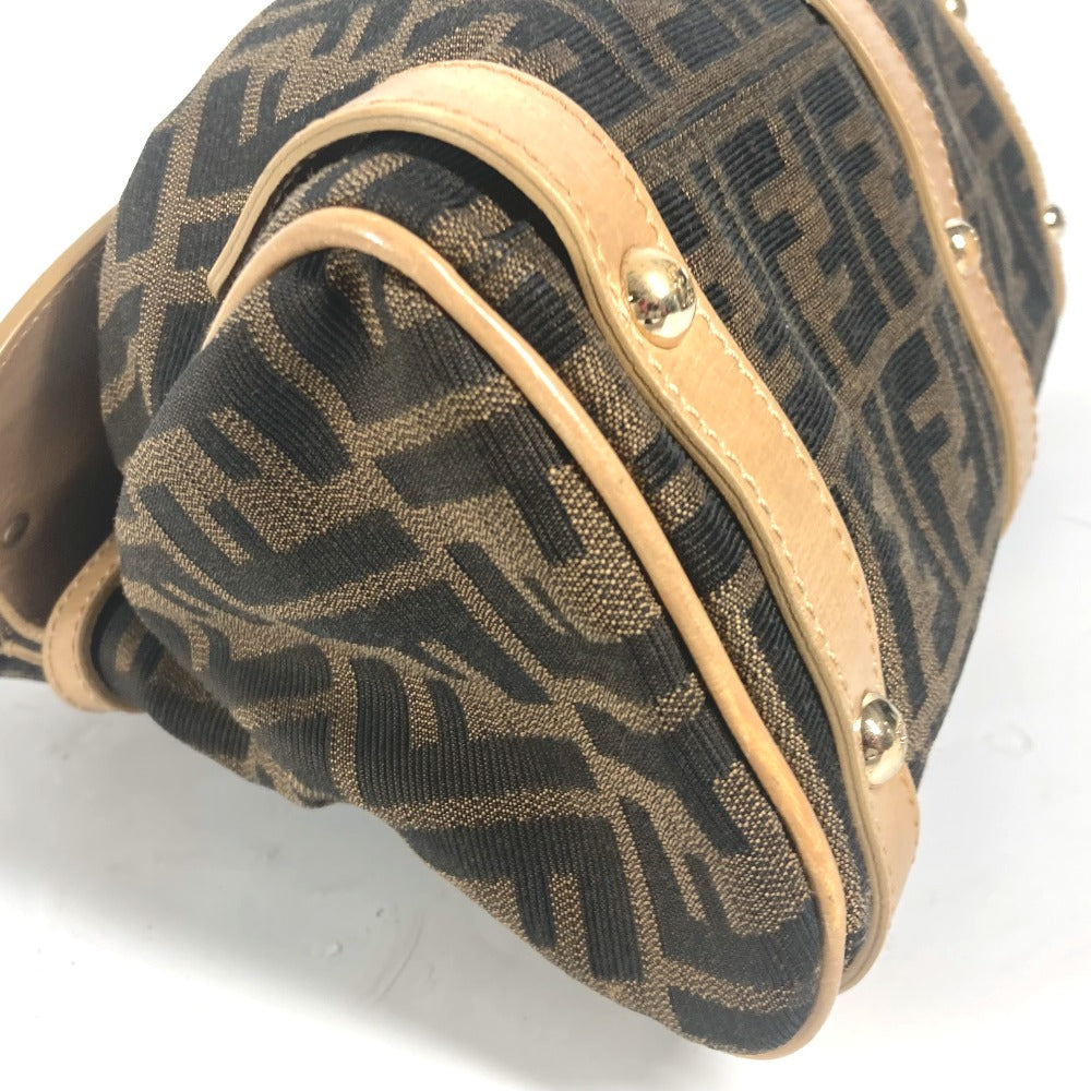 FENDI Handbag Leather / canvas Brown Turn lock Zucca Women Used
