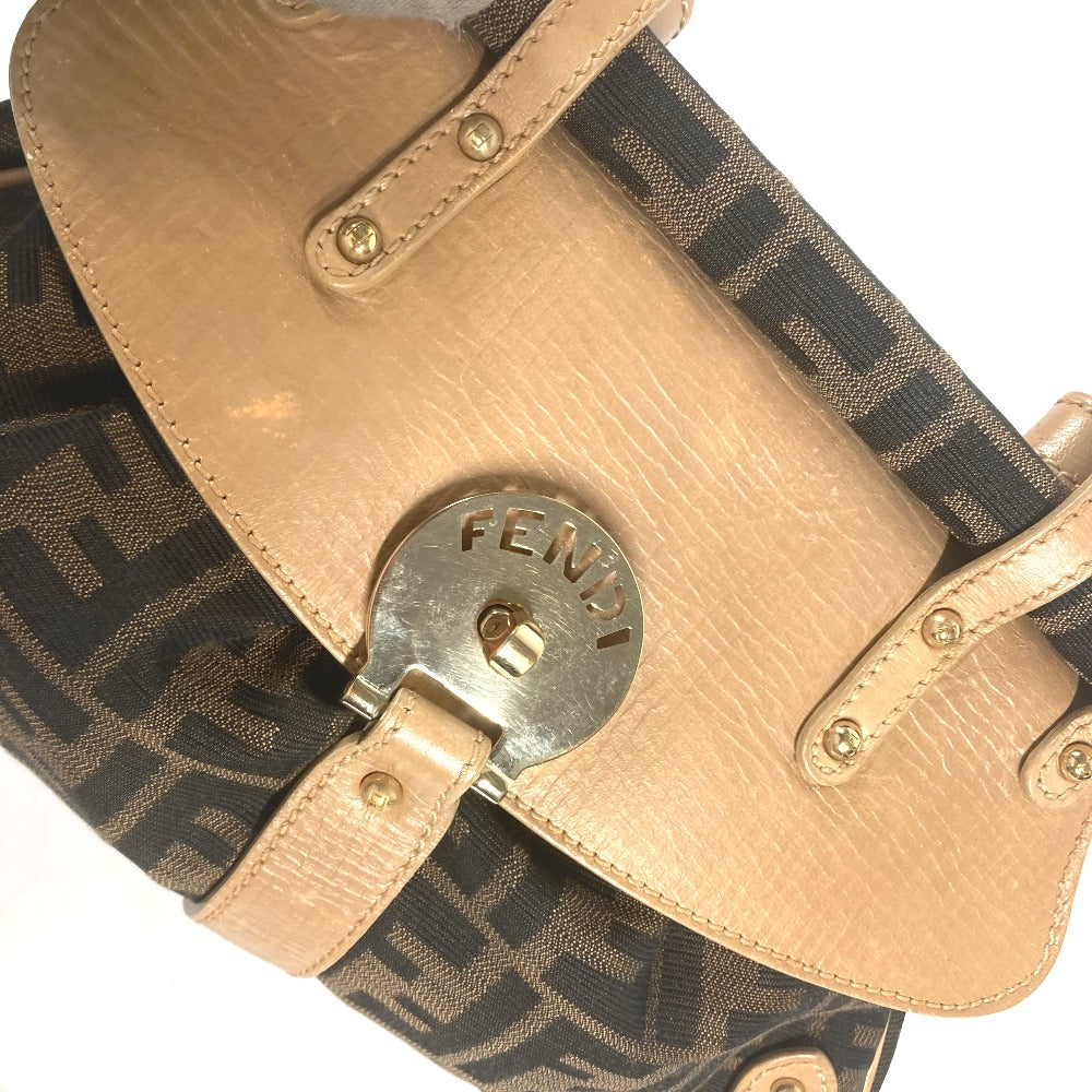 FENDI Handbag Leather / canvas Brown Turn lock Zucca Women Used