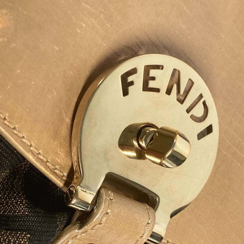 FENDI Handbag Leather / canvas Brown Turn lock Zucca Women Used