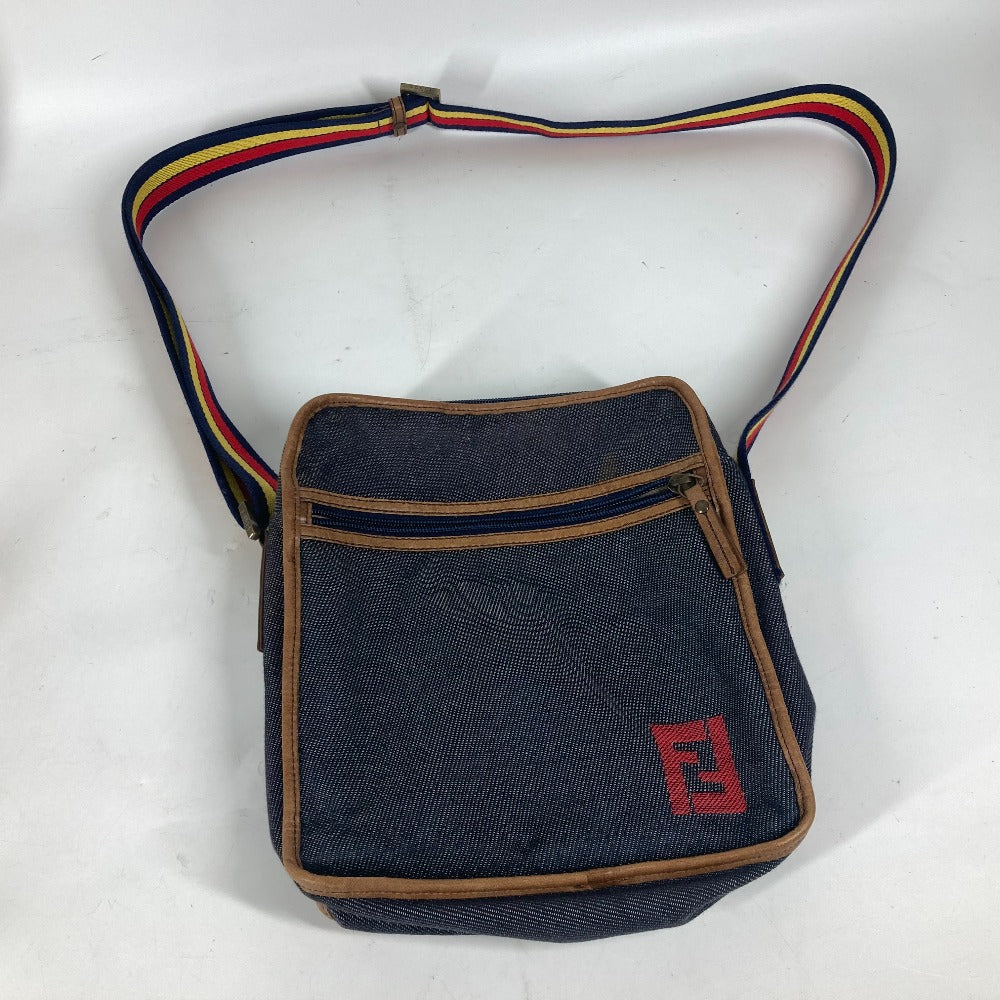 FENDI Shoulder Bag denim blue Pochette logo unisex(Unisex) Used