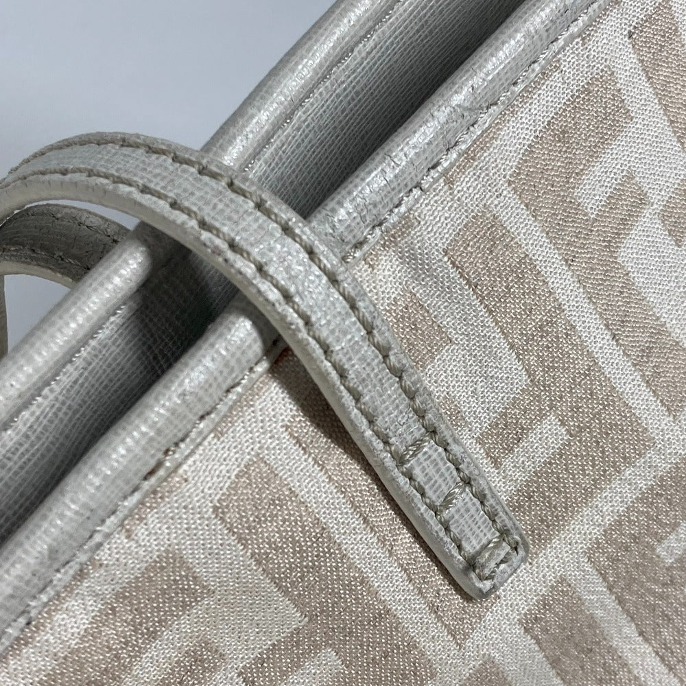 FENDI Shoulder Bag 8BH185 Leather / canvas white Bag Shoulder Bag Tote Bag Zucca logo metal plate Women Used