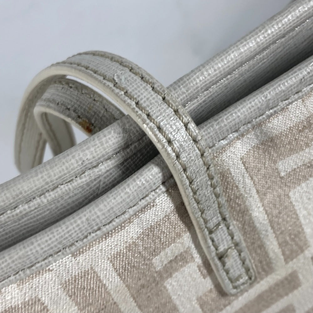 FENDI Shoulder Bag 8BH185 Leather / canvas white Bag Shoulder Bag Tote Bag Zucca logo metal plate Women Used