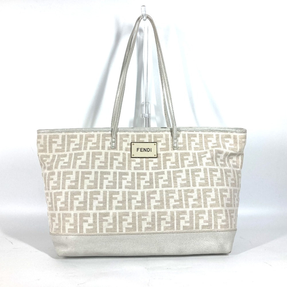 FENDI Shoulder Bag 8BH185 Leather / canvas white Bag Shoulder Bag Tote Bag Zucca logo metal plate Women Used