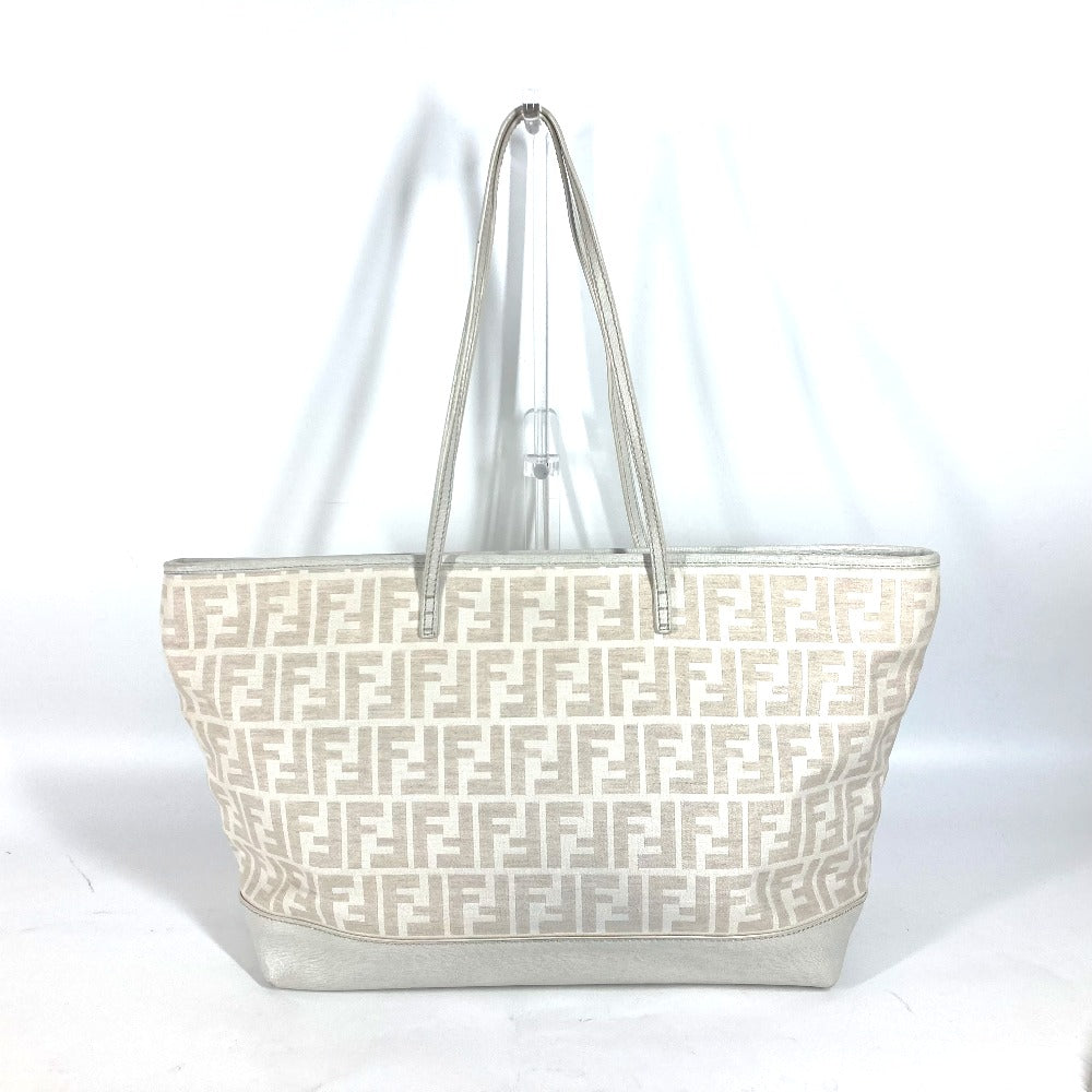 FENDI Shoulder Bag 8BH185 Leather / canvas white Bag Shoulder Bag Tote Bag Zucca logo metal plate Women Used