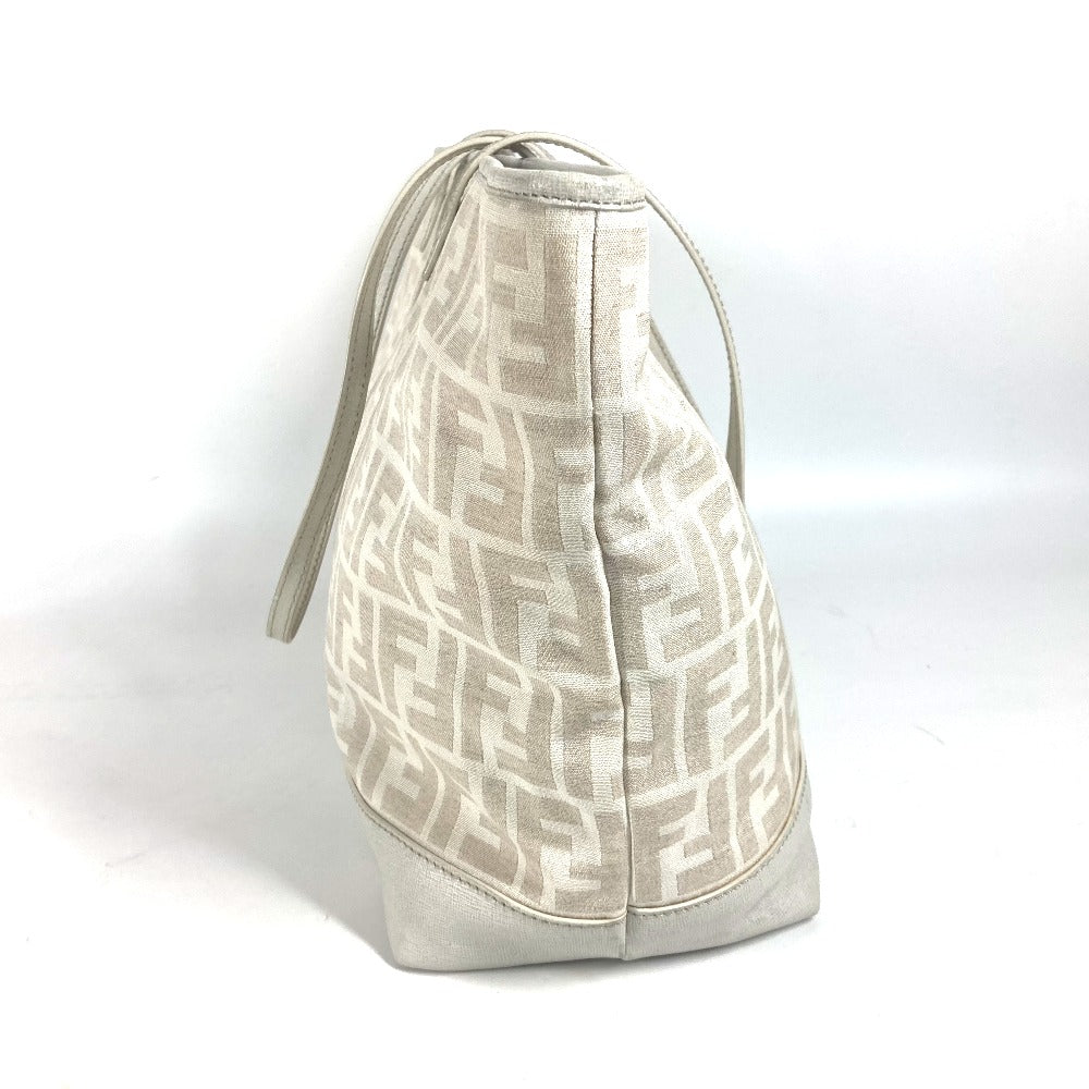 FENDI Shoulder Bag 8BH185 Leather / canvas white Bag Shoulder Bag Tote Bag Zucca logo metal plate Women Used