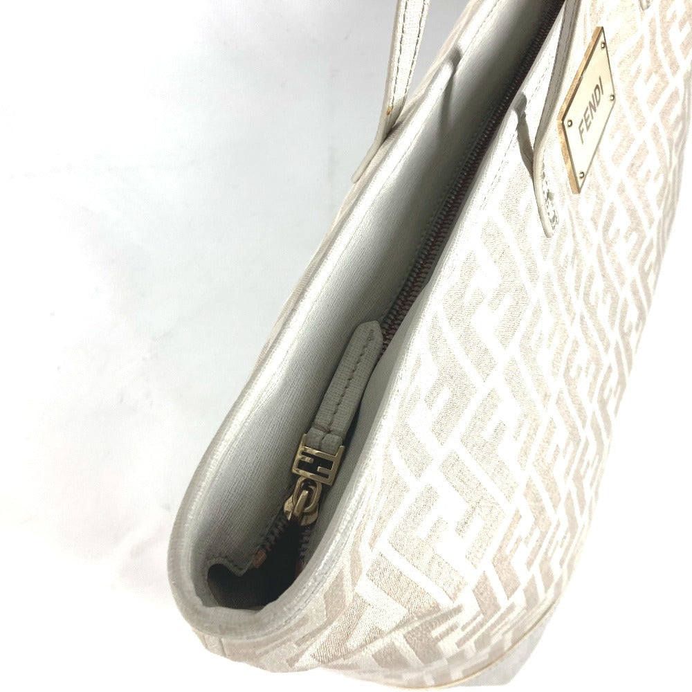 FENDI Shoulder Bag 8BH185 Leather / canvas white Bag Shoulder Bag Tote Bag Zucca logo metal plate Women Used