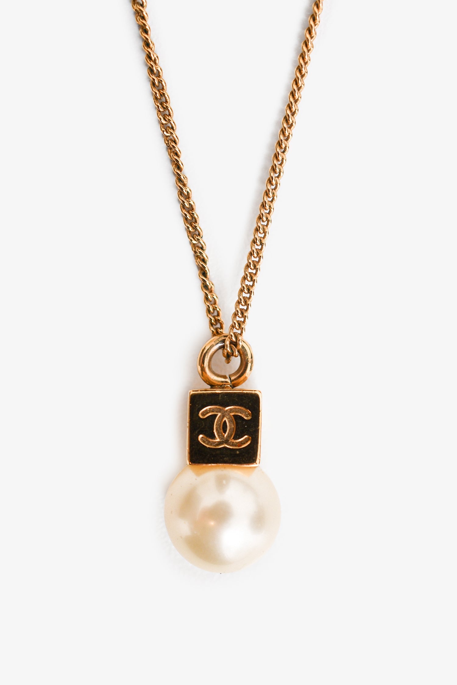 Chanel™ Gold Tone Coco Mark Pearl Necklace