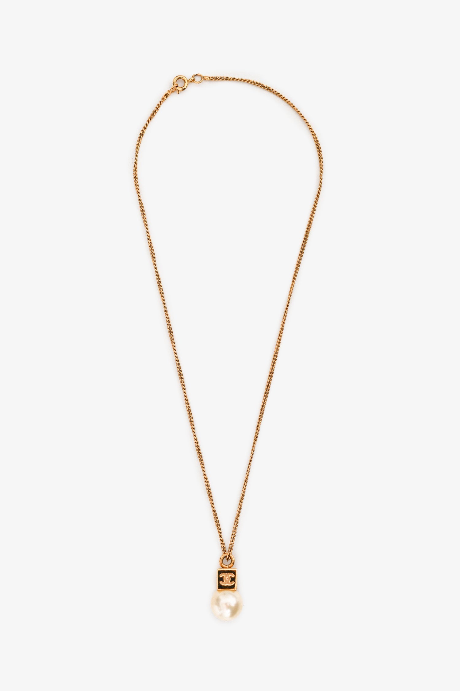 Chanel™ Gold Tone Coco Mark Pearl Necklace