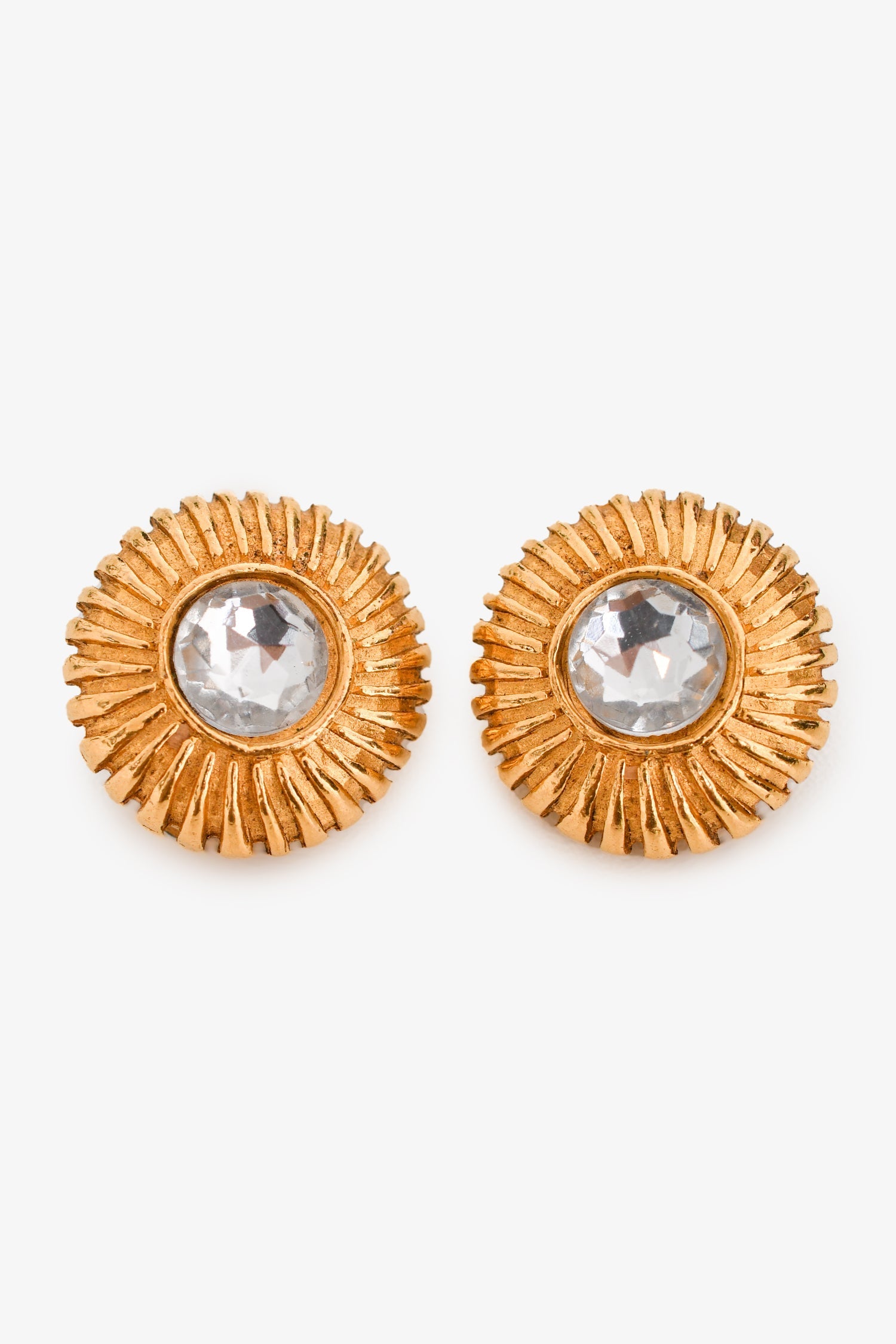 Chanel™ Gold Tone Sunburst Rhinestone Clip On Earrings