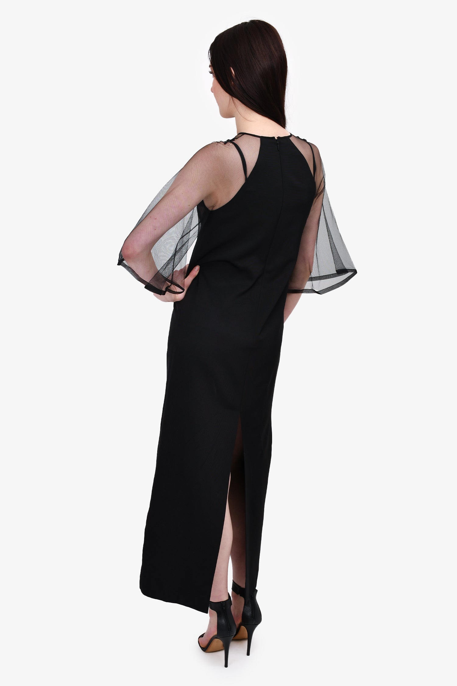 Gucci 2020 Black Silk Tulle Sleeve Long Dress Size 40 (As Is)