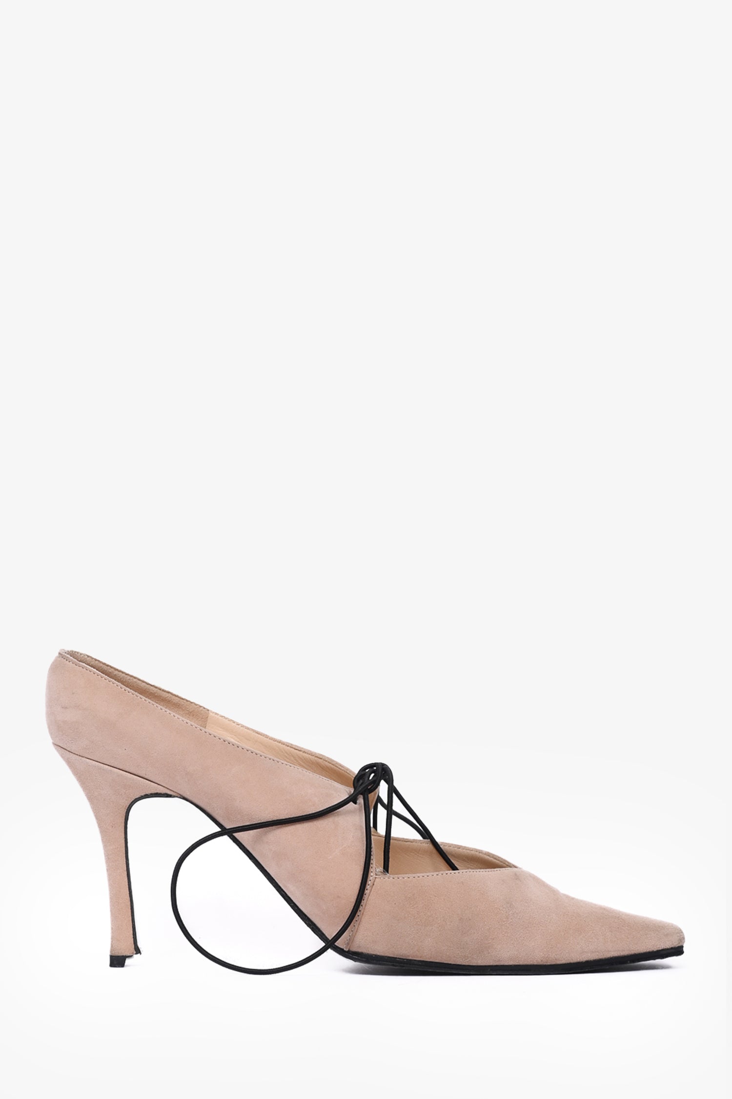 Chanel™ Beige Suede Lace Up Pointed Heels Size 35