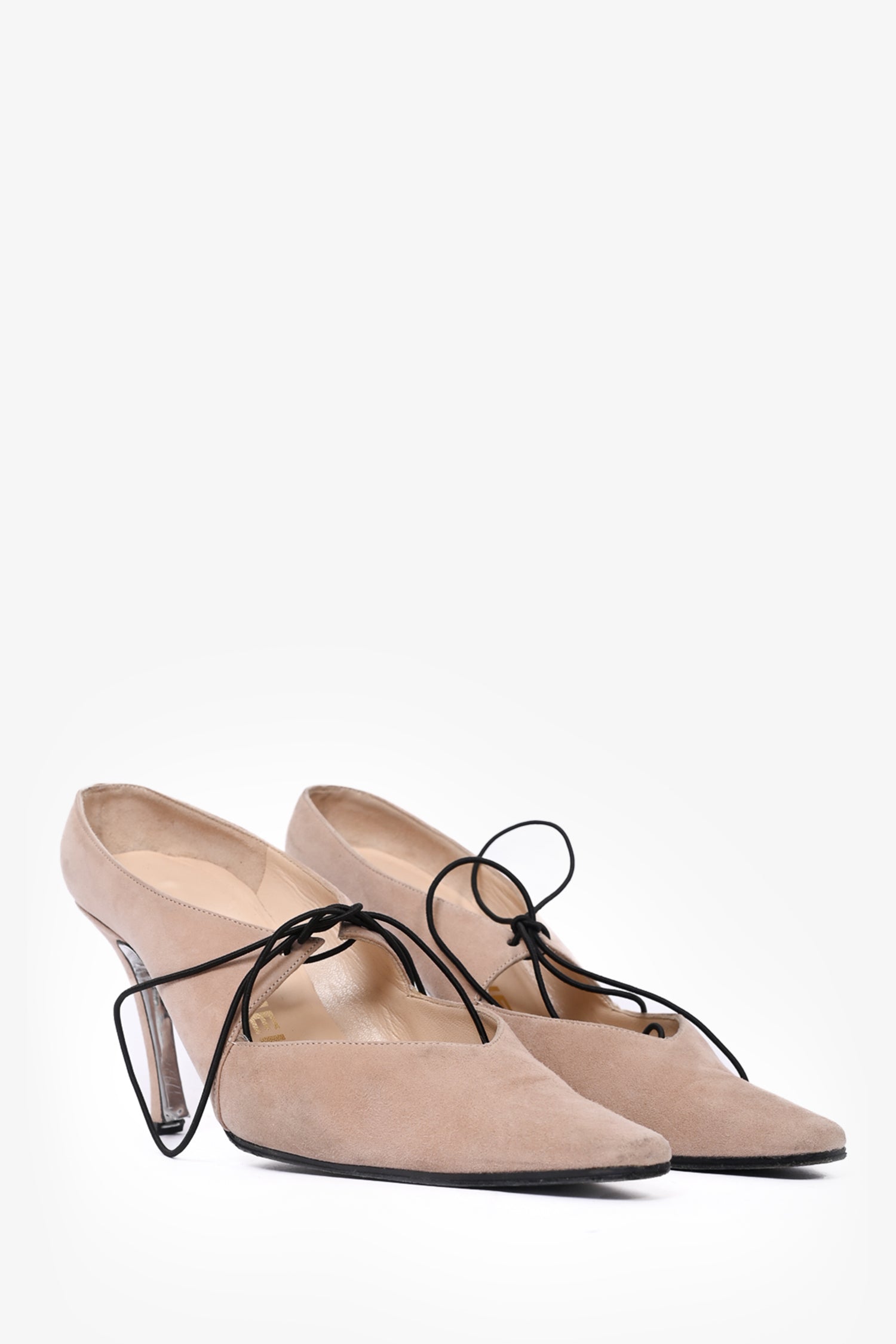 Chanel™ Beige Suede Lace Up Pointed Heels Size 35