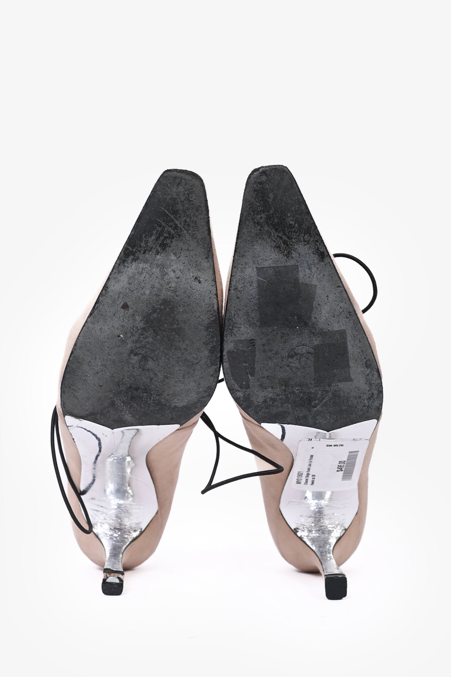 Chanel™ Beige Suede Lace Up Pointed Heels Size 35