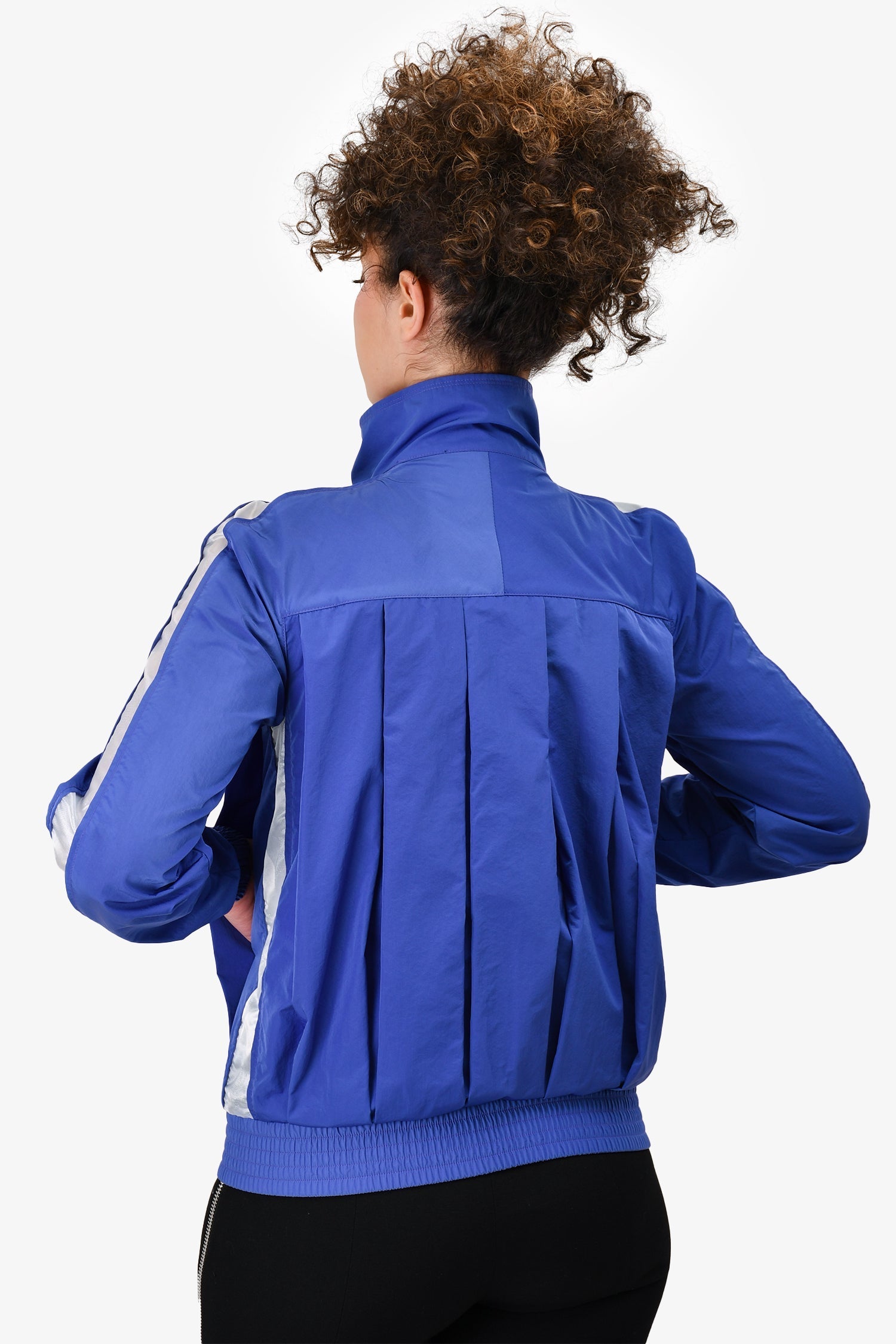Chanel™ Nylon Blue Sport Jacket Silver Band On Sleeves Size 36