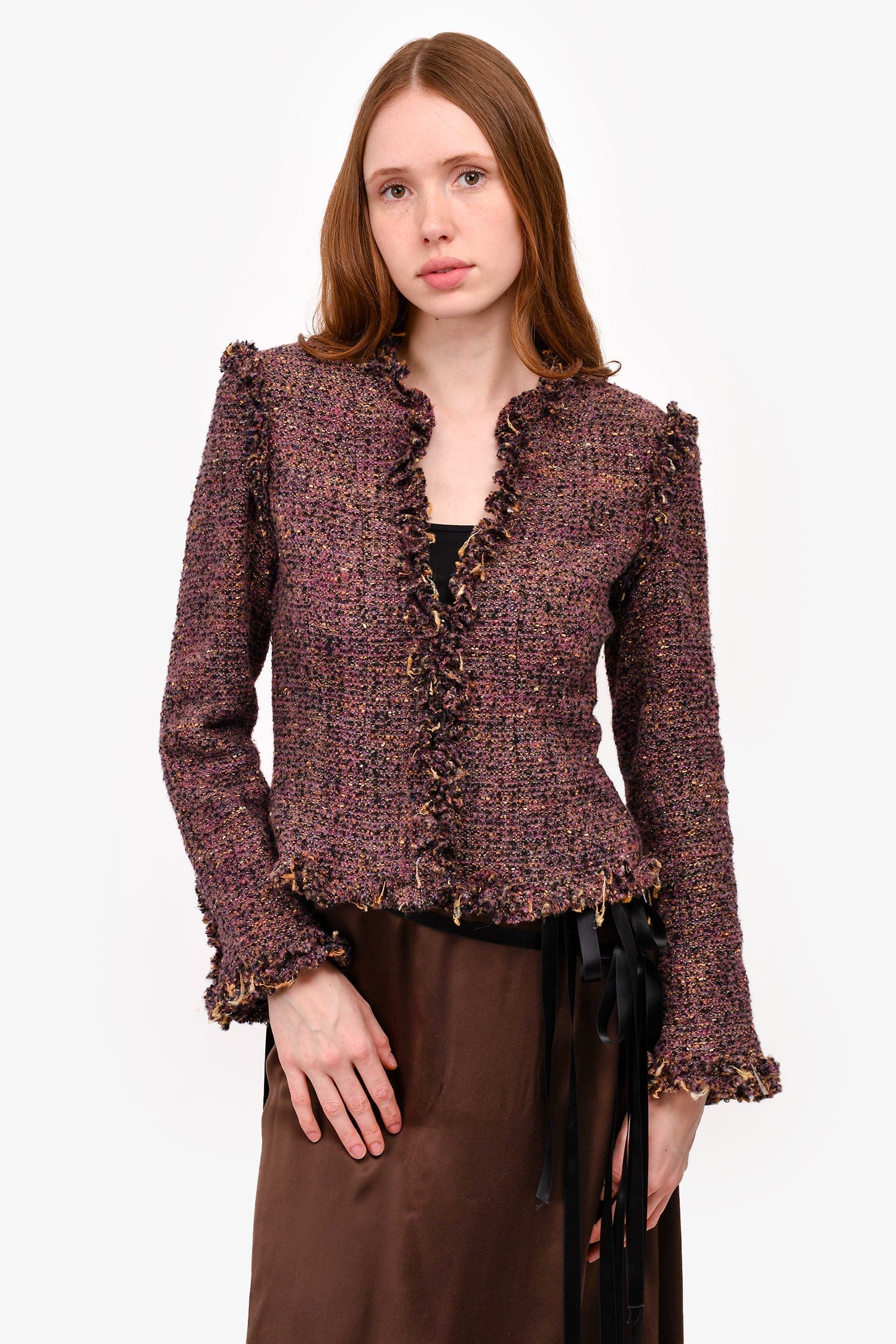Chanel™ Fall 2003 Purple/Gold Tweed Jacket Size 38