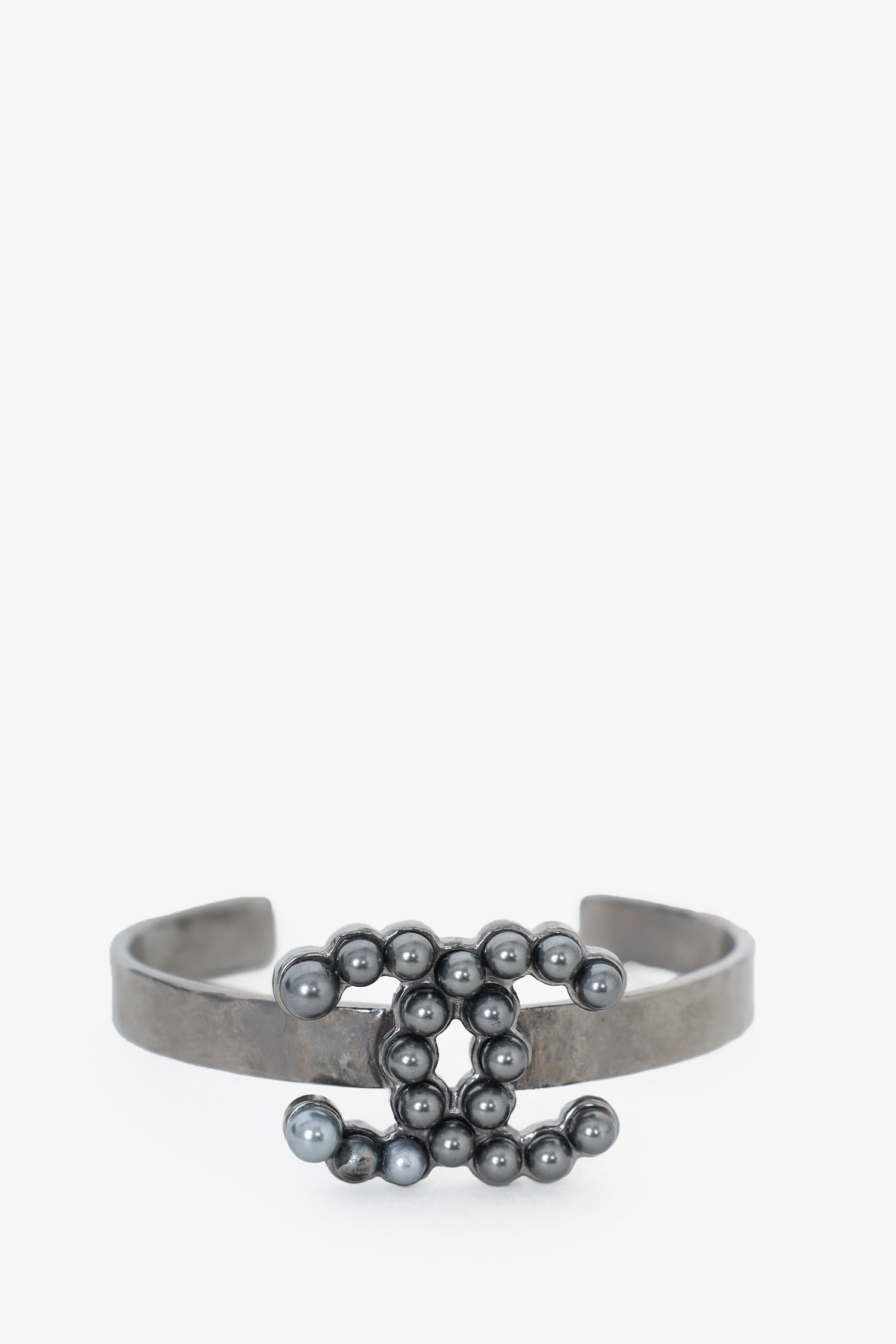 Chanel™ Metal Double C Bracelet with Silver Toned Pearl