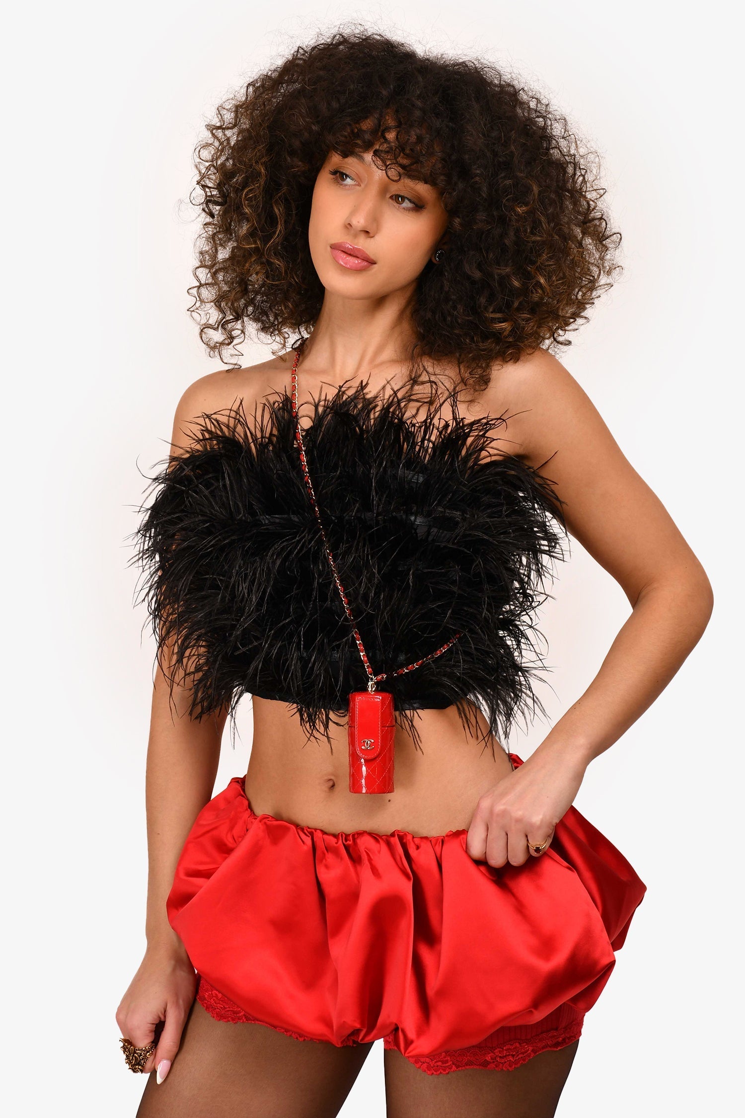 Chanel™ 2020 Red Patent Leather Quilted Lipstick Holder Necklace