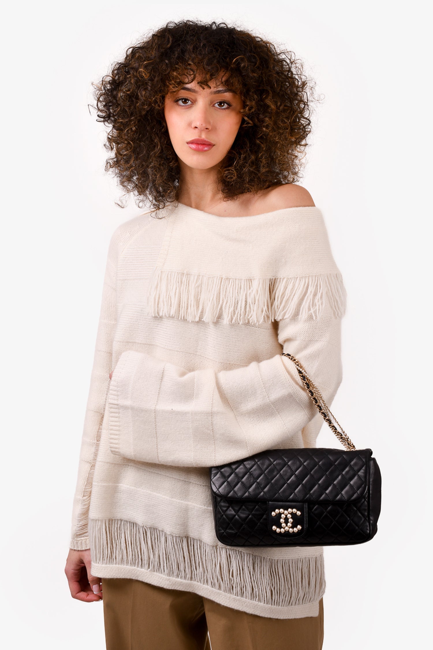 Chanel™ 2008/09 Black Quilted Lambskin Westminster Pearl Strap CC Flap Bag