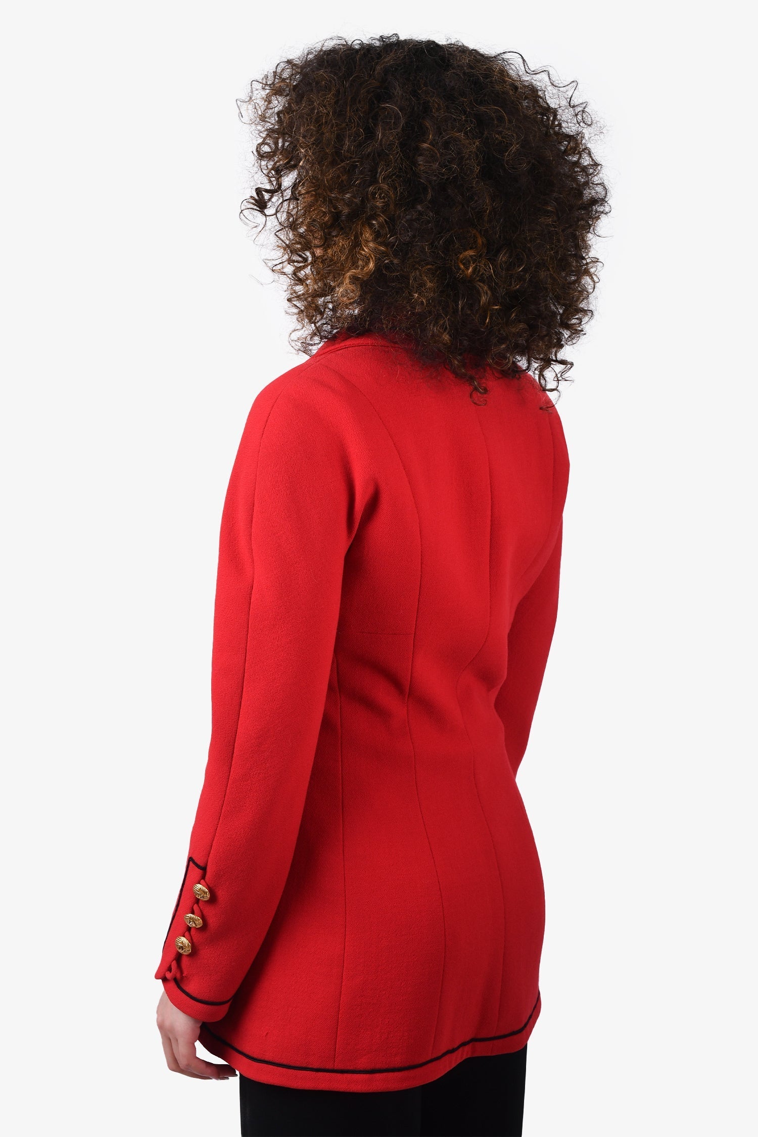 Chanel™ 1990 Red Scalloped Collar Double Breasted Blazer with Gold Buttons Size 38