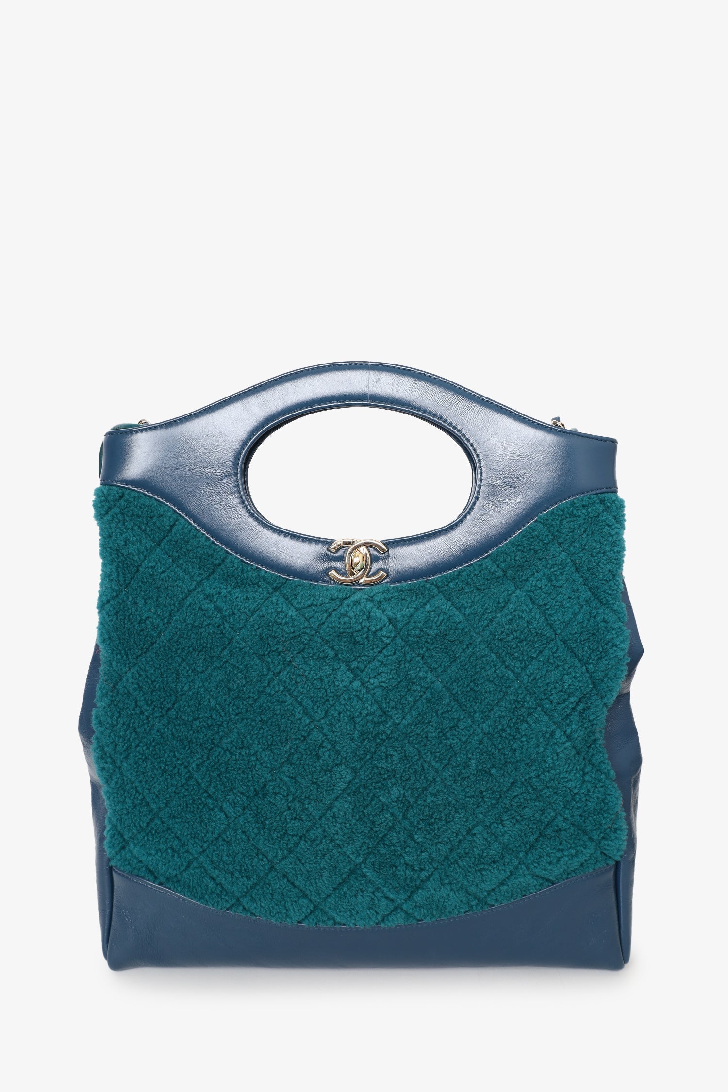 Chanel™ 2019 Blue/Green Quilted Shearling/Leather 31 Shopping Bag