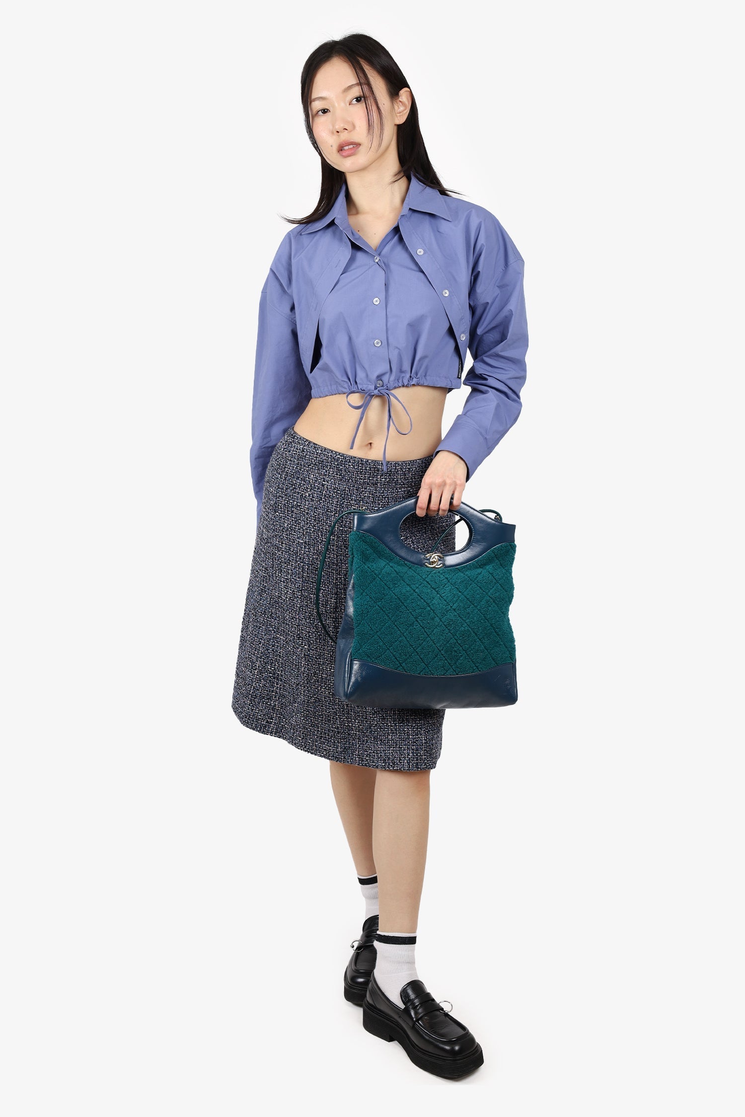 Chanel™ 2019 Blue/Green Quilted Shearling/Leather 31 Shopping Bag