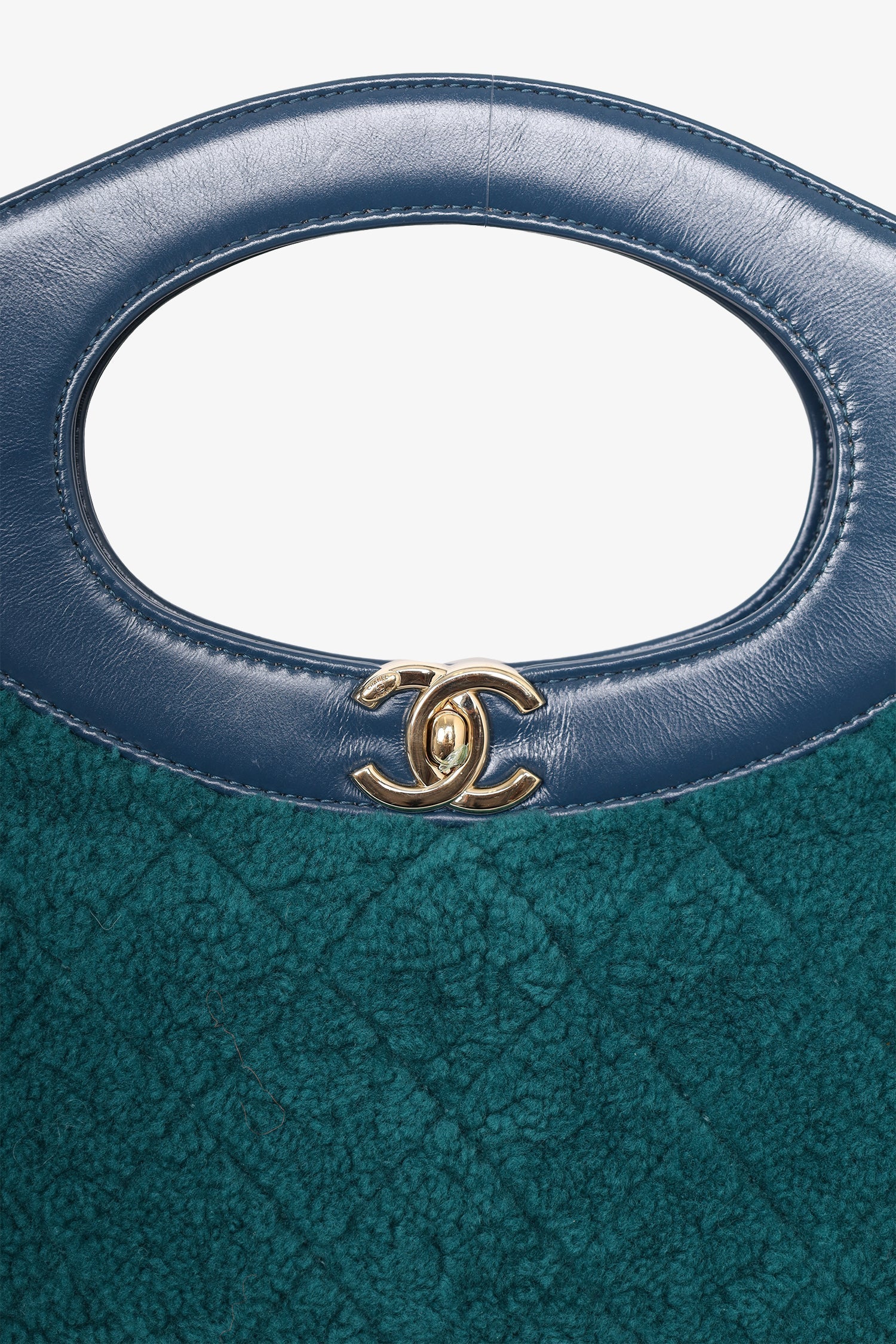Chanel™ 2019 Blue/Green Quilted Shearling/Leather 31 Shopping Bag