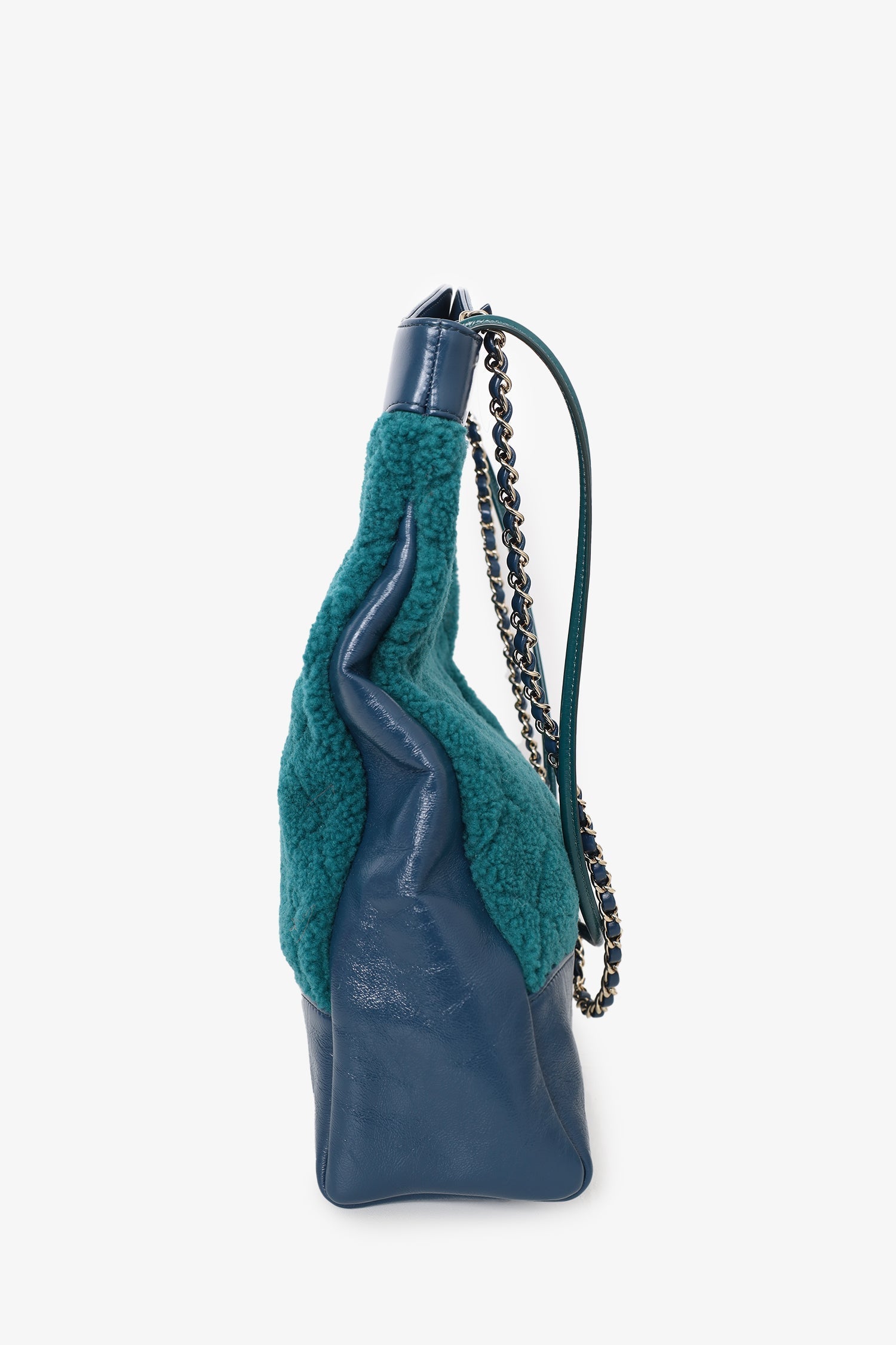Chanel™ 2019 Blue/Green Quilted Shearling/Leather 31 Shopping Bag