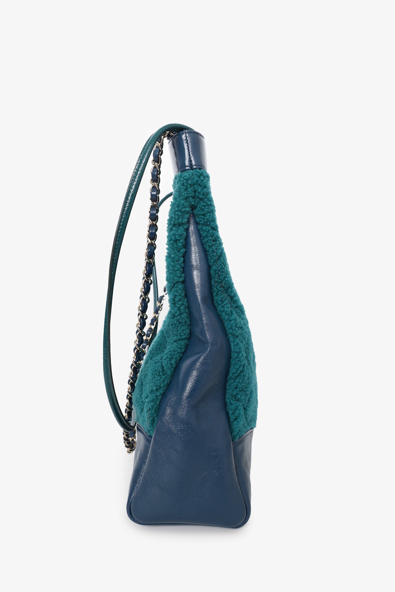 Chanel™ 2019 Blue/Green Quilted Shearling/Leather 31 Shopping Bag