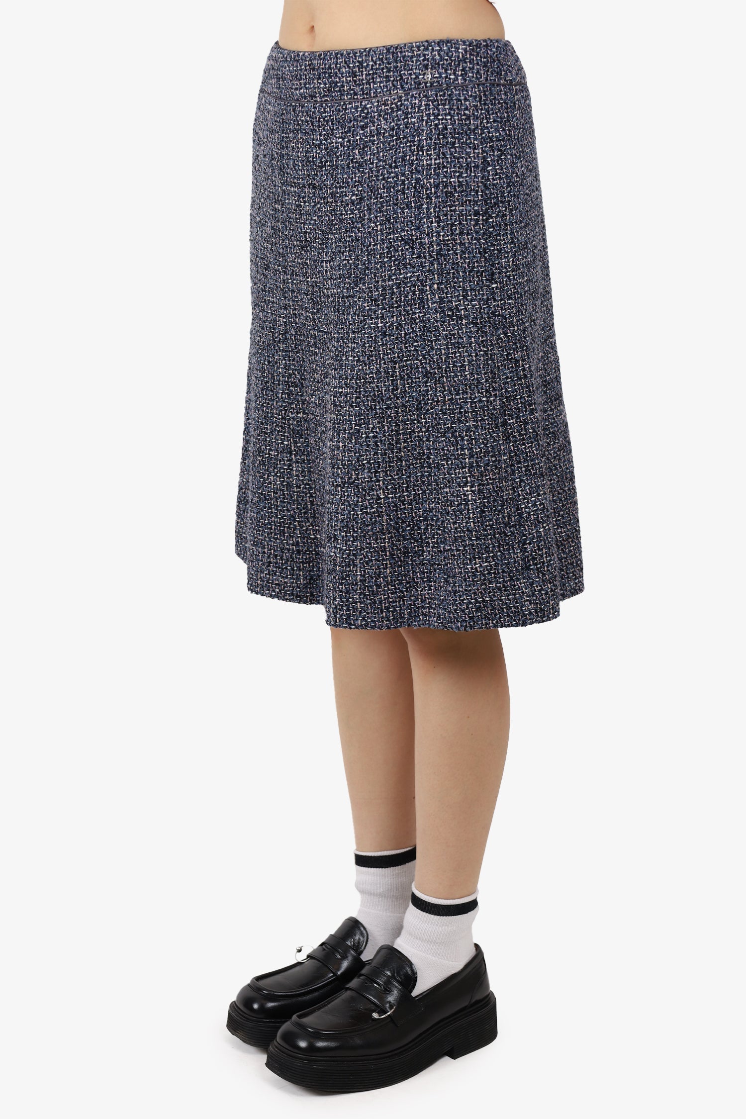 Chanel™ 2003 Autumn Blue/Pink Tweed Midi Skirt Size 42