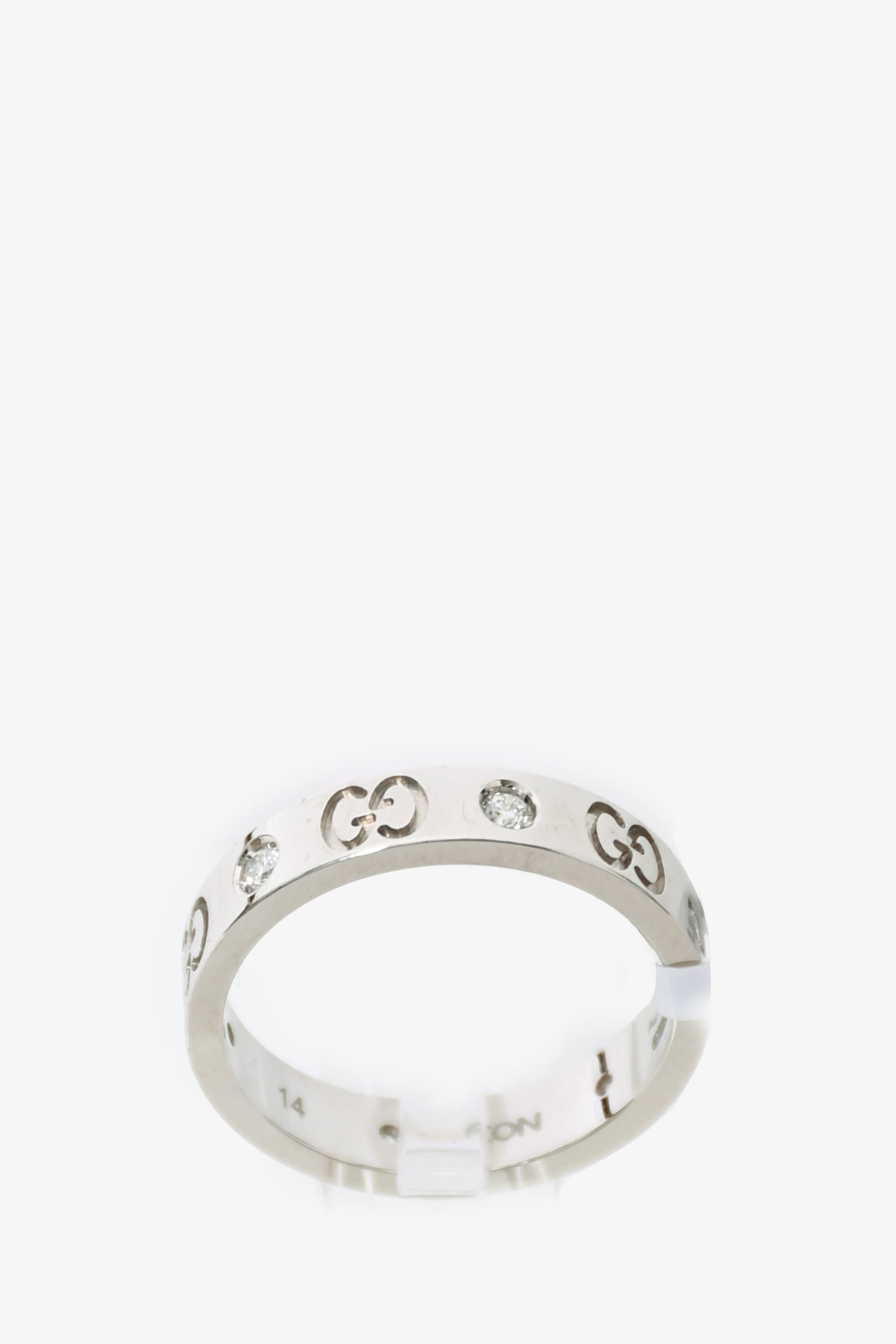 Gucci 18K White Gold Diamond 'Icon' Ring Size 14