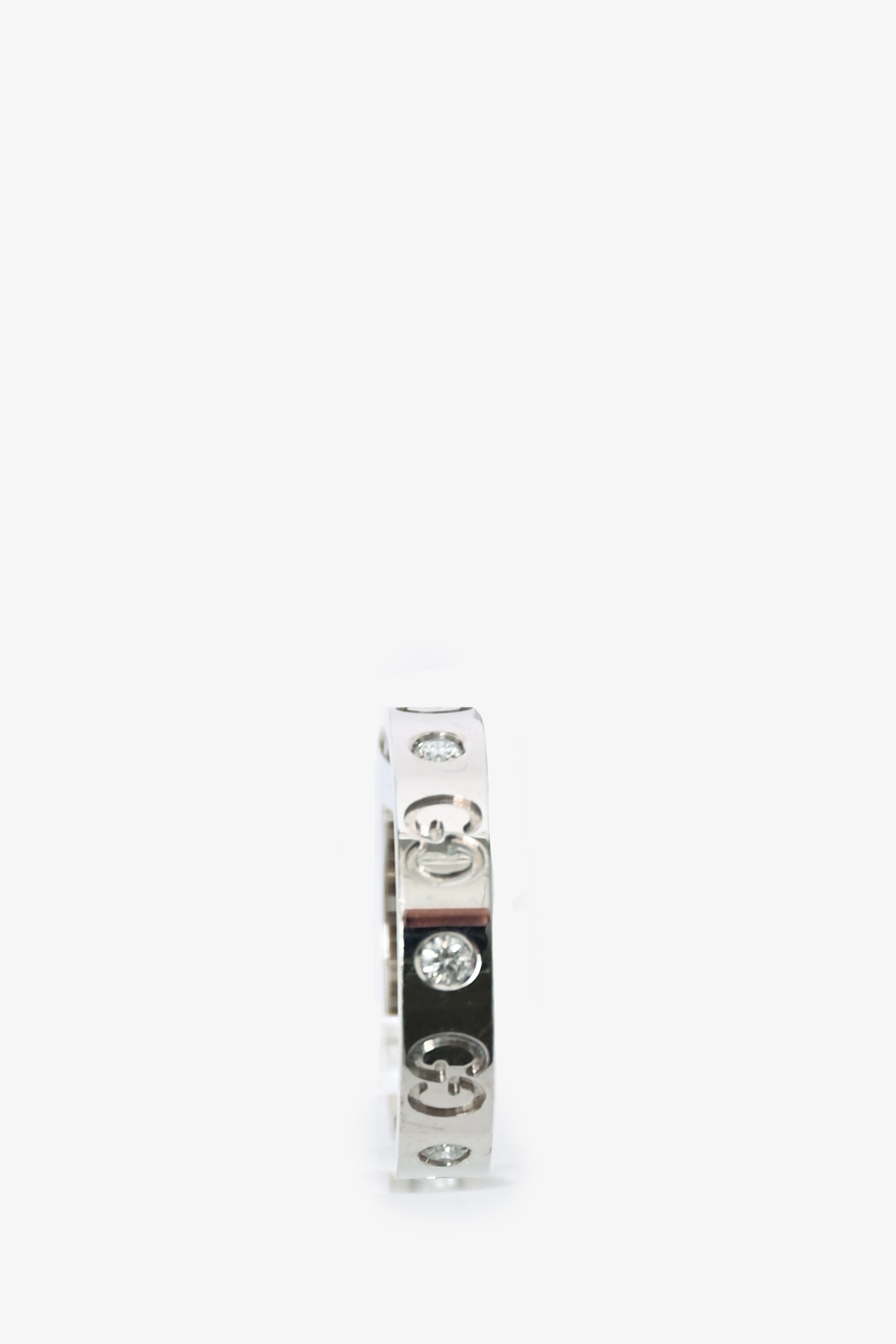 Gucci 18K White Gold Diamond 'Icon' Ring Size 14
