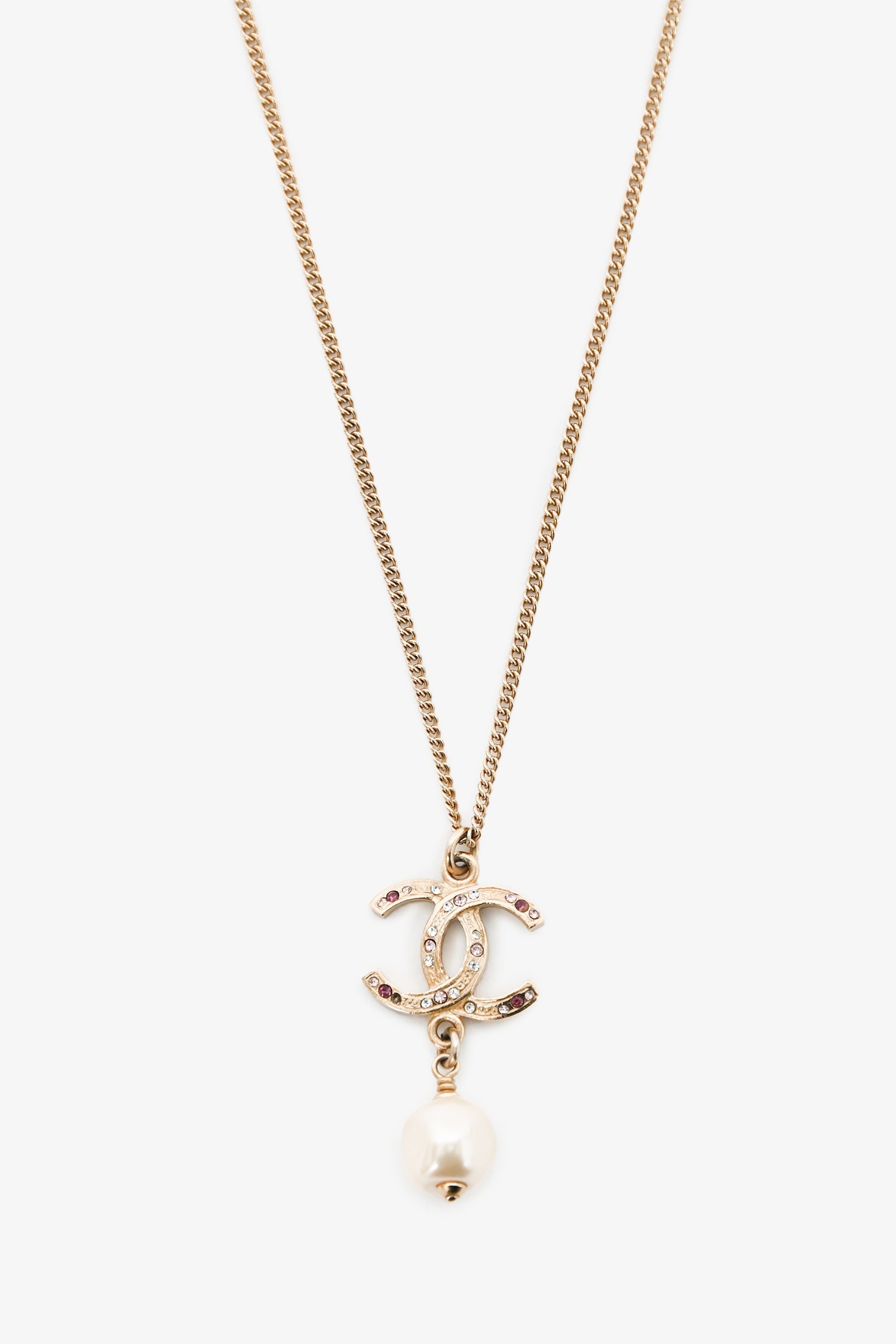Chanel™ 2012 Gold Toned 'CC' Faux Pearl Drop Necklace