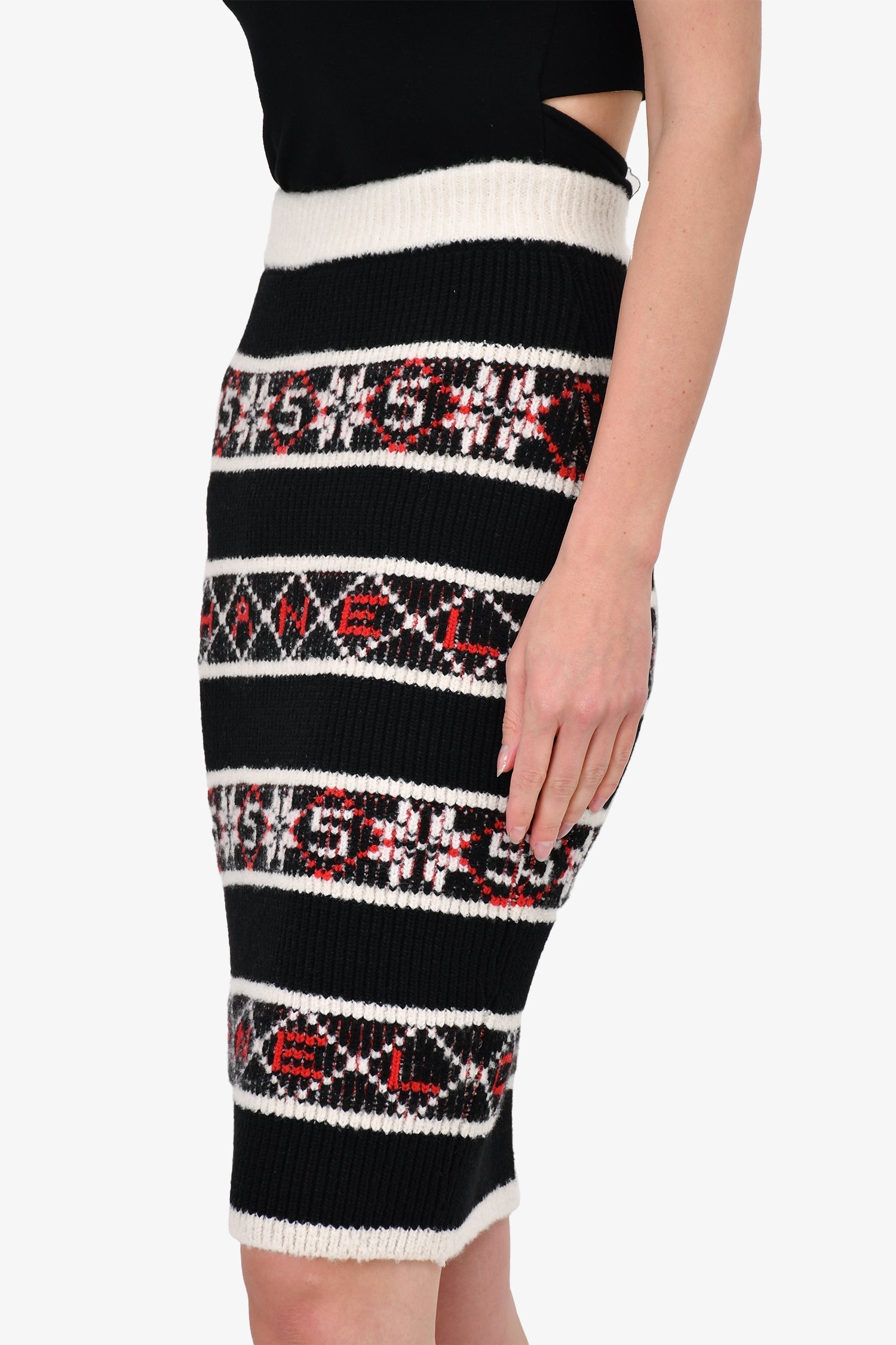 Chanel™ Black/Red Knit Midi Skirt Size 36