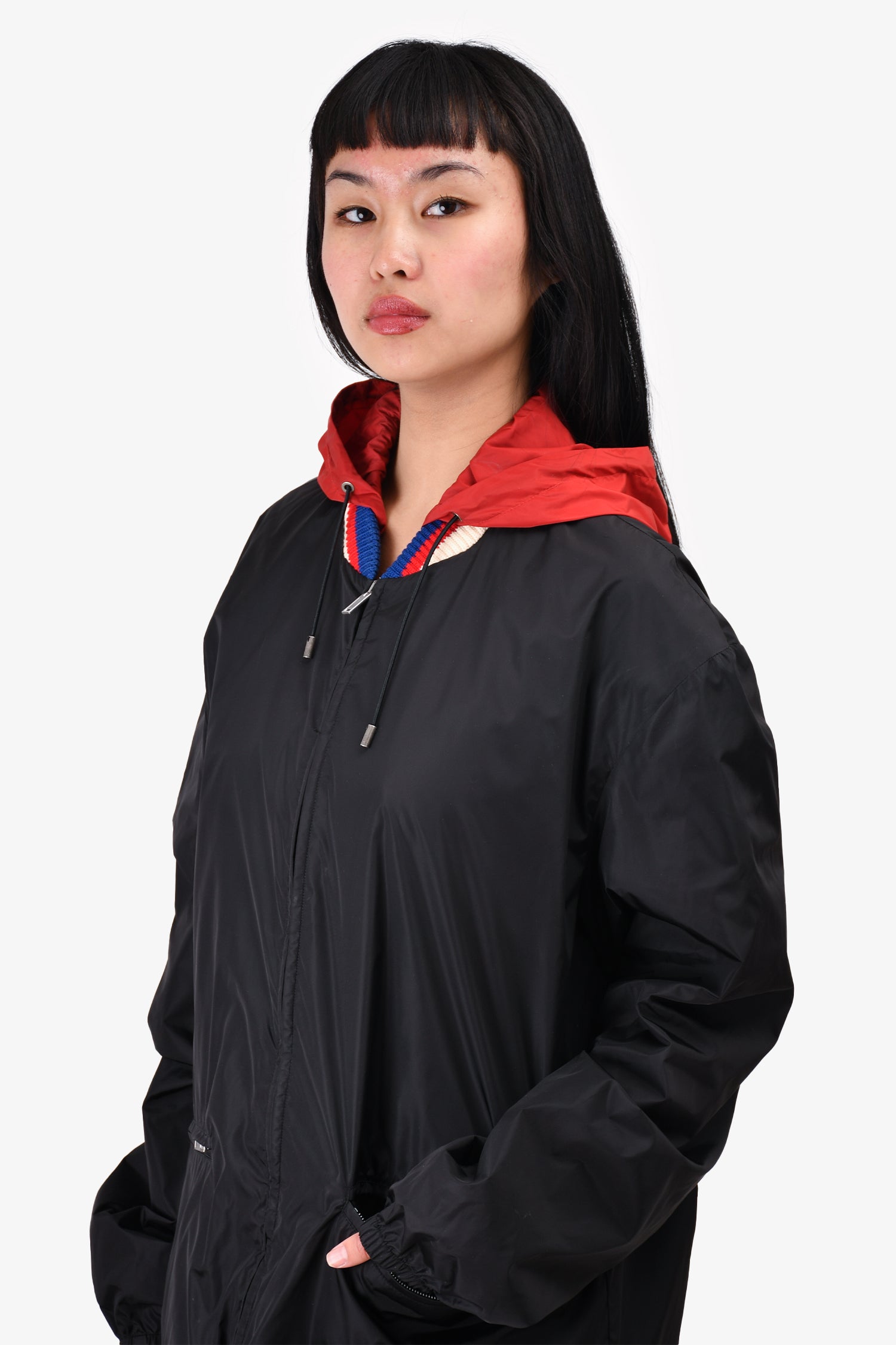 Gucci 2017 Black/Red Removable Hood Logo Printed Rain Jacket Size 54 Mens