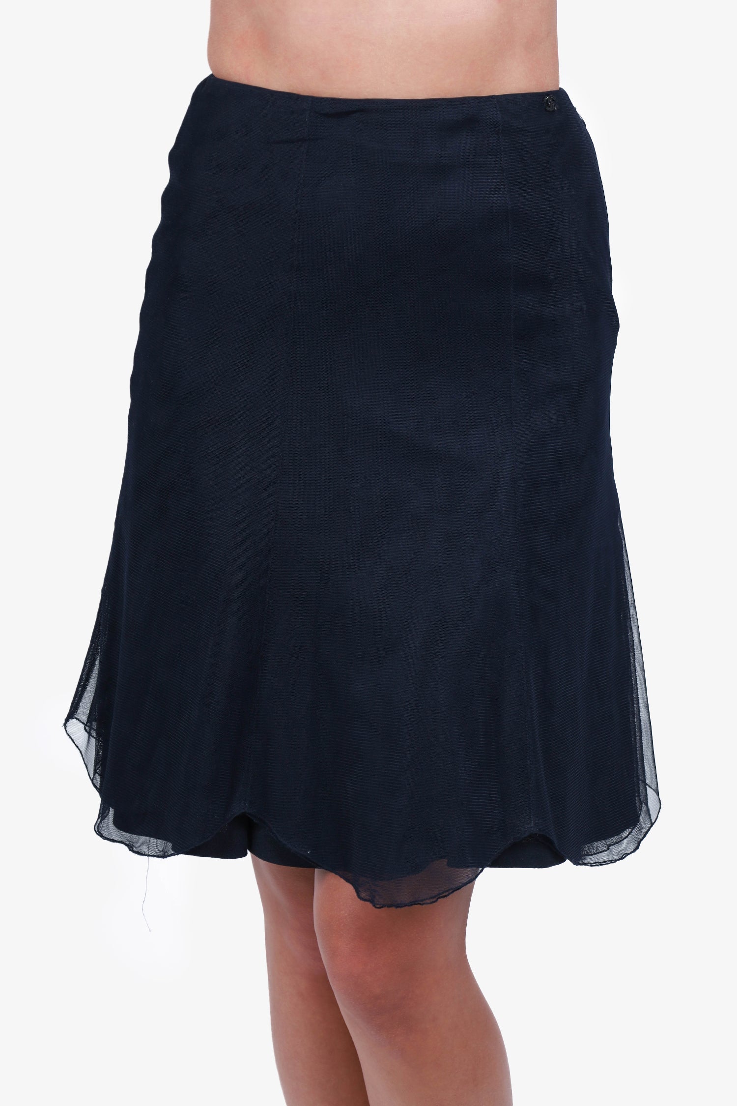 Chanel™ Black Mesh Midi Skirt with Lining Size 38