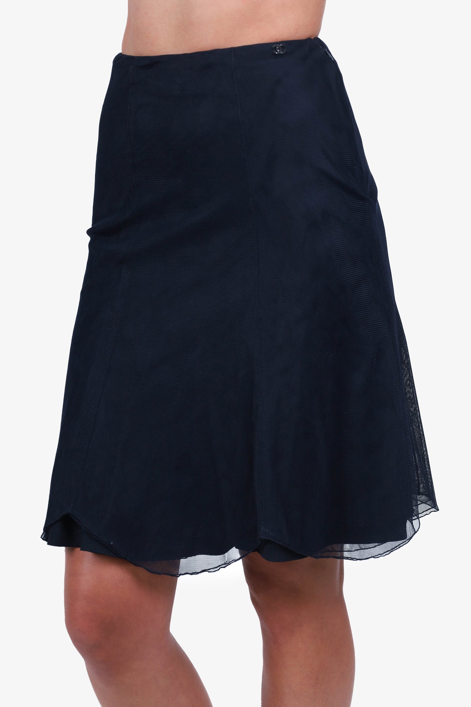 Chanel™ Black Mesh Midi Skirt with Lining Size 38