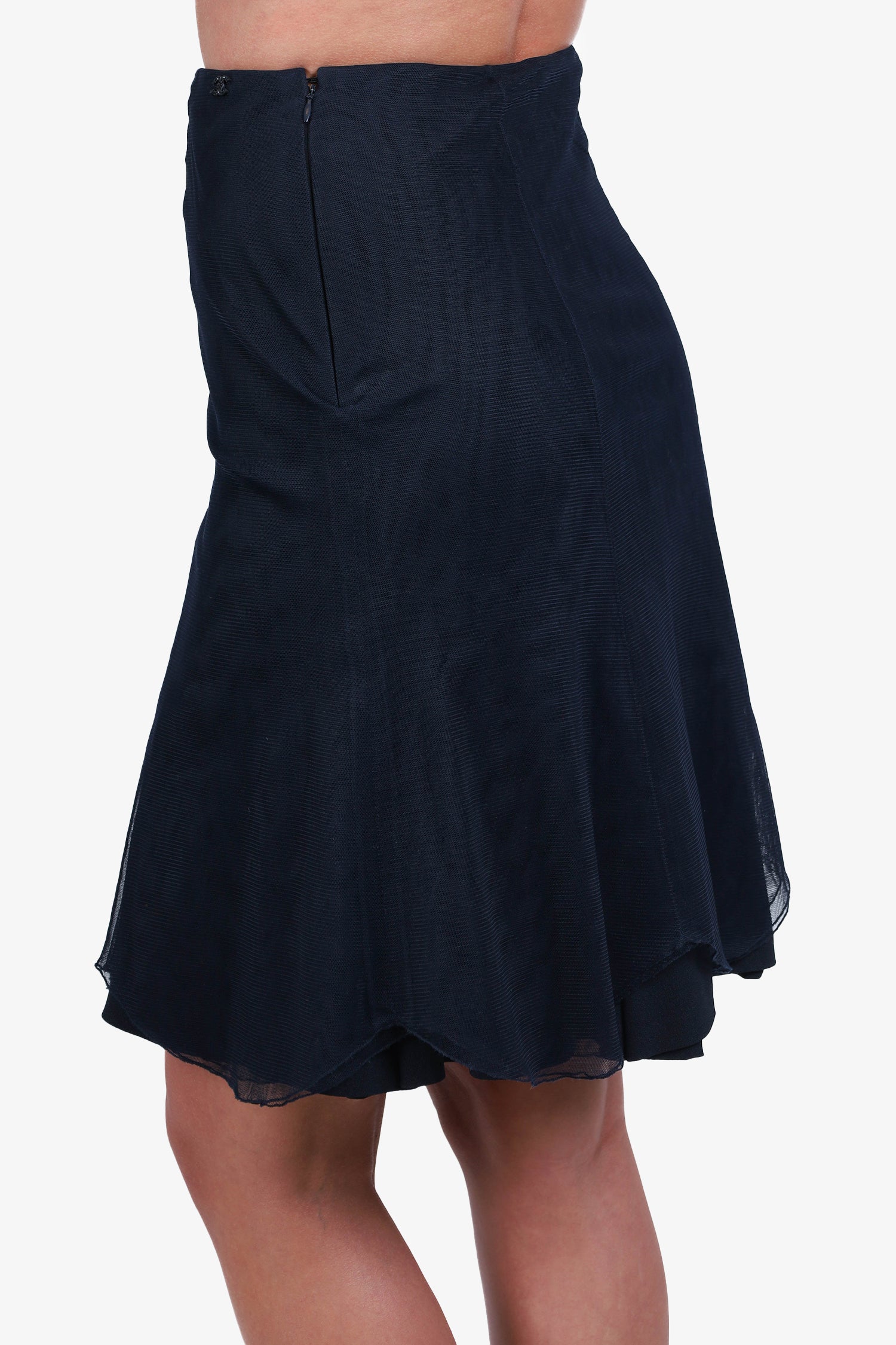 Chanel™ Black Mesh Midi Skirt with Lining Size 38