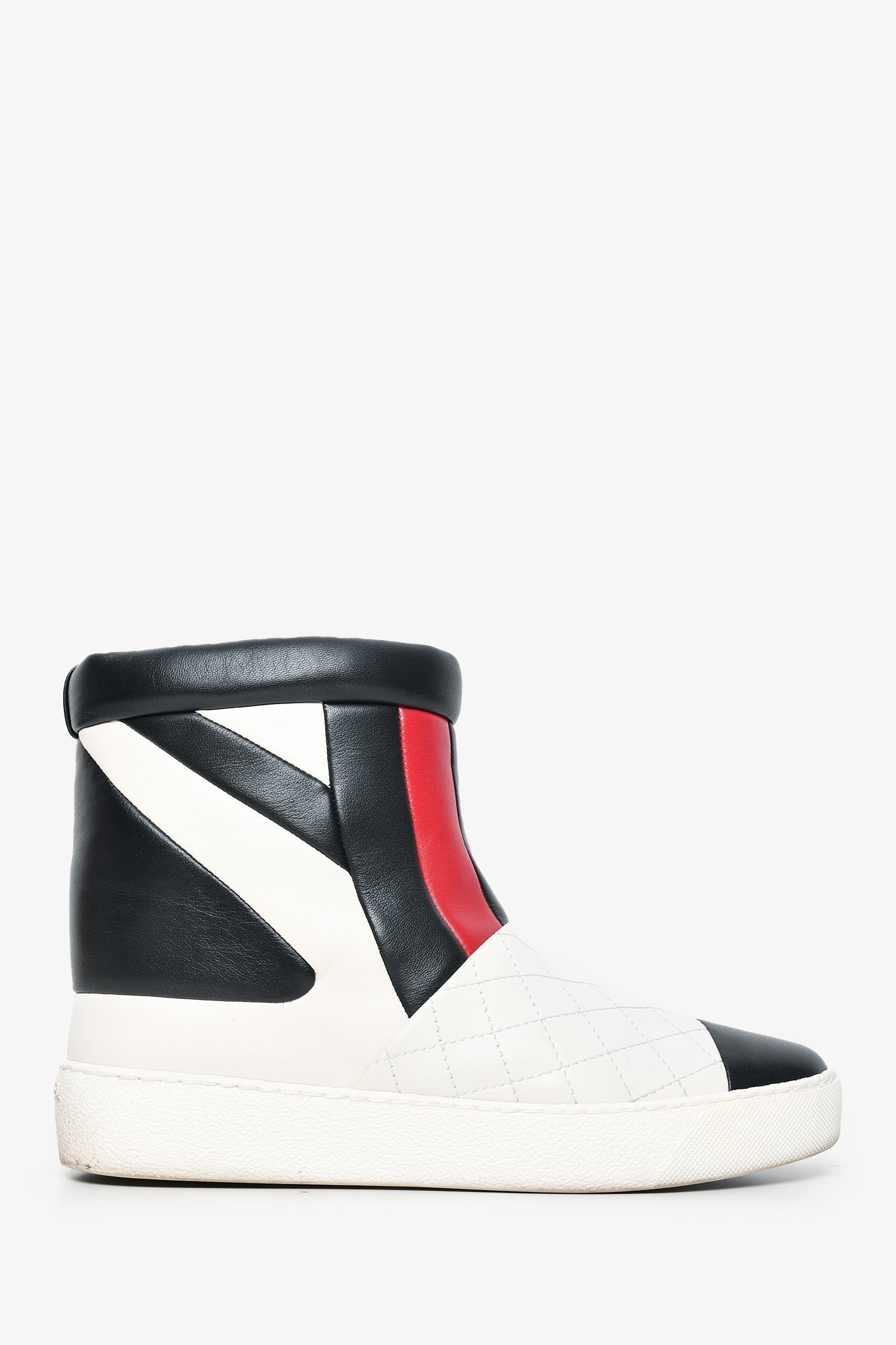 Chanel™ White/Black/Red Leather Quilted Ankle Boots Size 37
