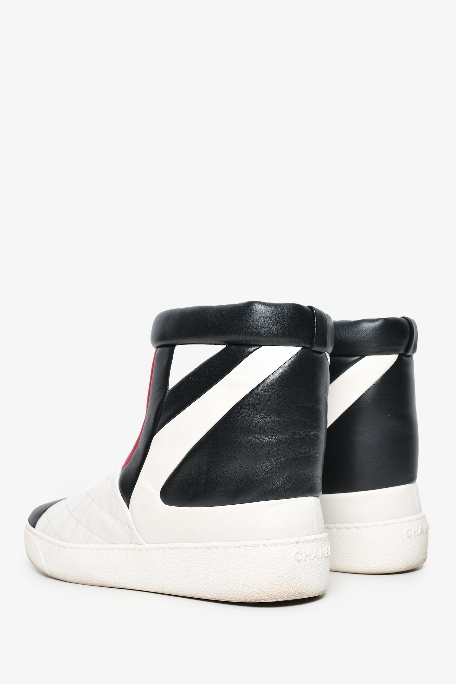 Chanel™ White/Black/Red Leather Quilted Ankle Boots Size 37