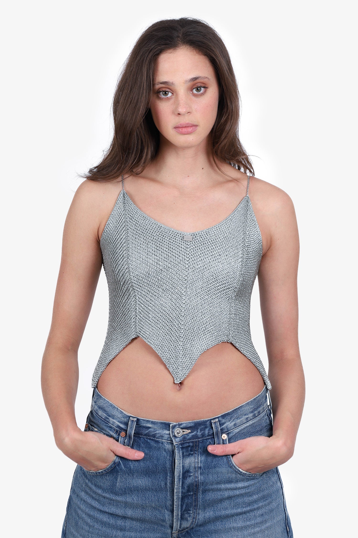 Chanel™ 99P Grey Knitted Triangle Hem Top Size 40