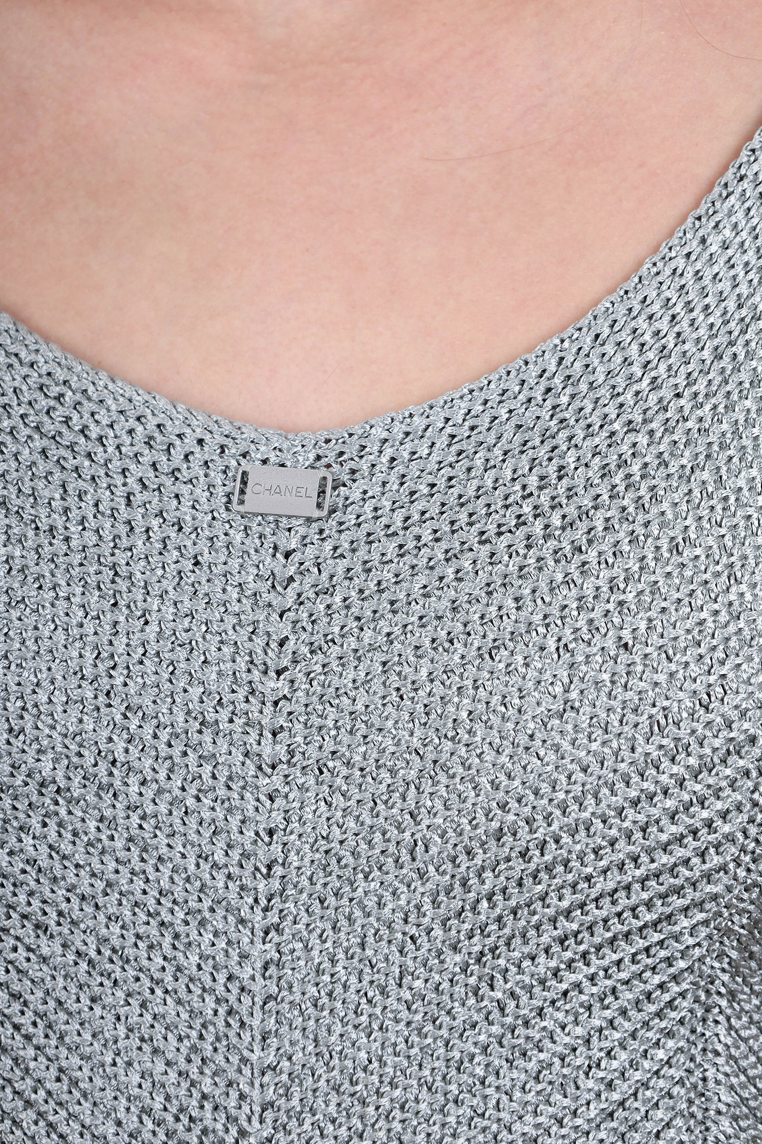 Chanel™ 99P Grey Knitted Triangle Hem Top Size 40