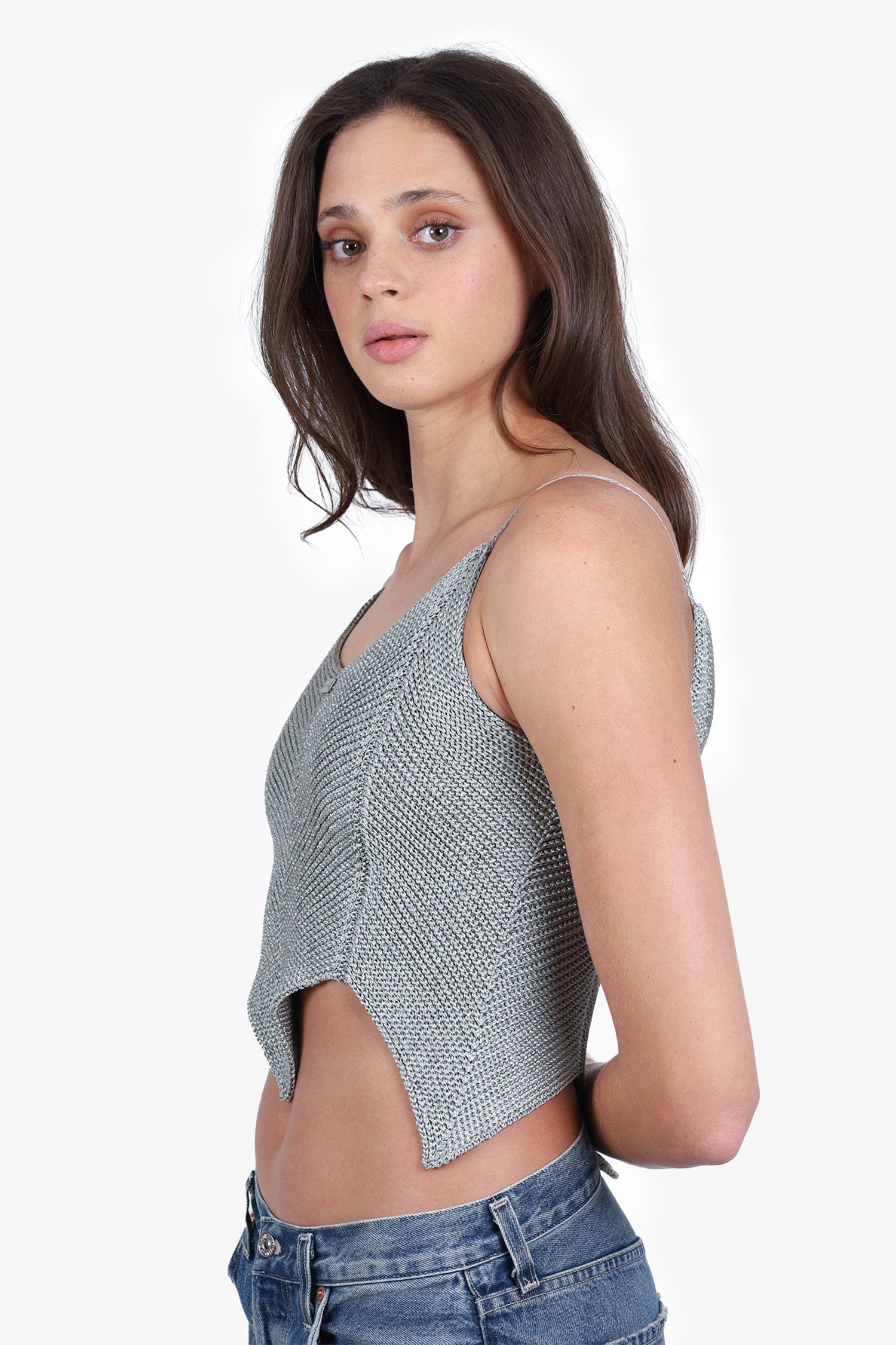 Chanel™ 99P Grey Knitted Triangle Hem Top Size 40