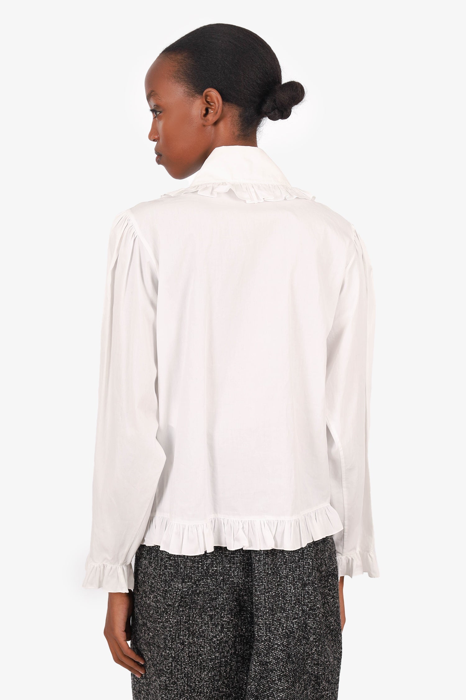 Chanel™ White Ruffle Hem Anchor Button Detail Blouse Size 36