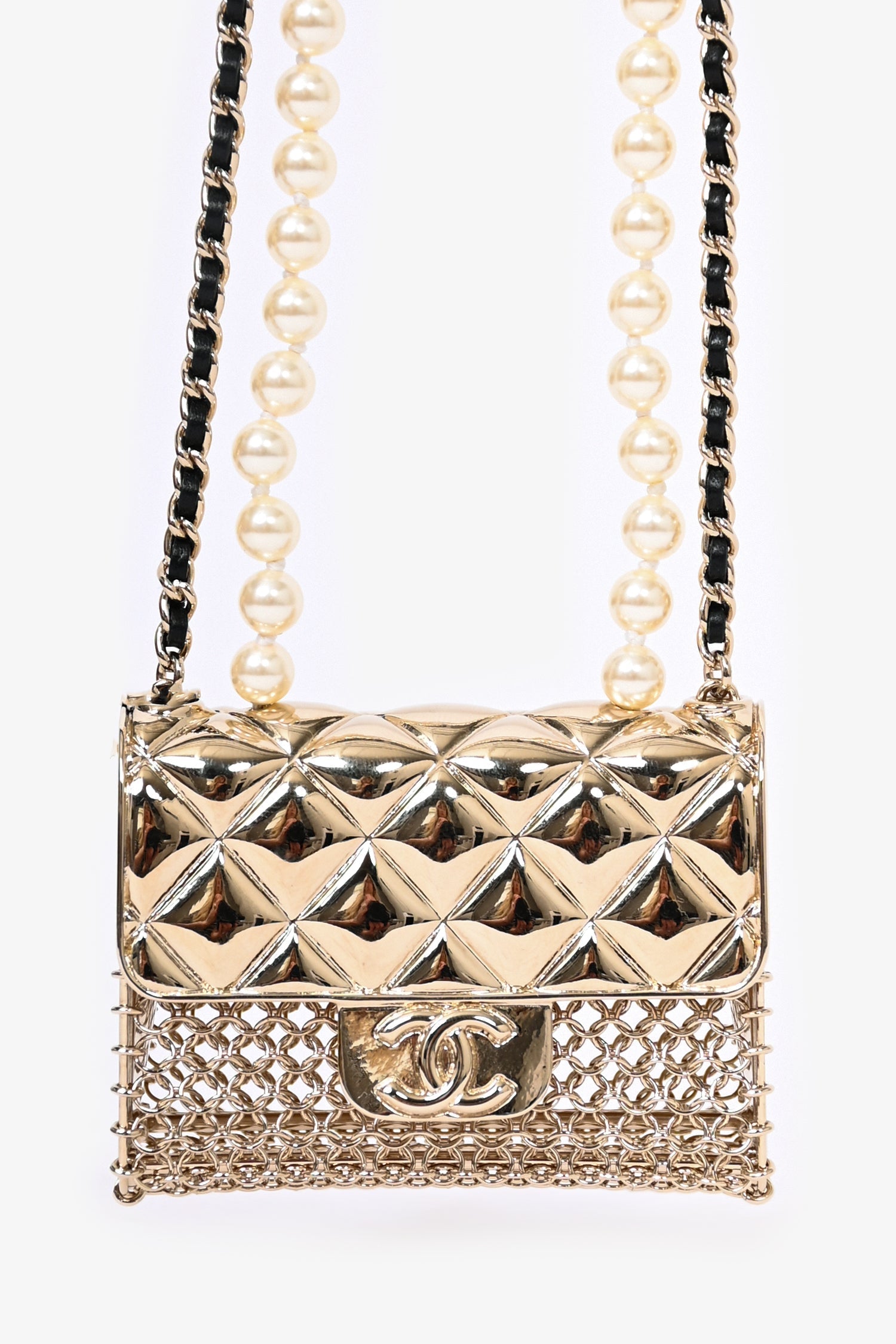 Chanel™ Gold Tone Pearl/Chain 'CC' Flap Bag Necklace