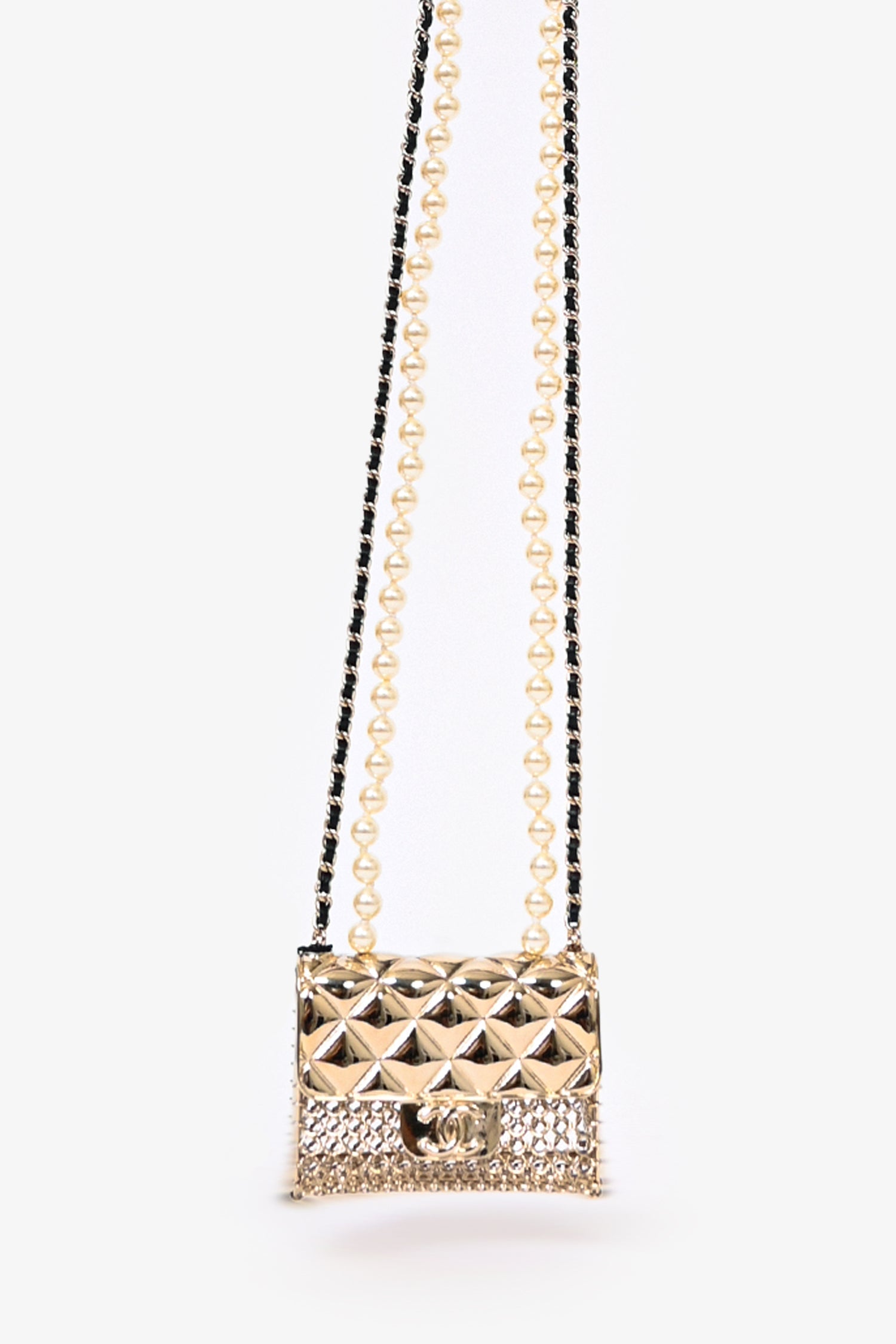 Chanel™ Gold Tone Pearl/Chain 'CC' Flap Bag Necklace