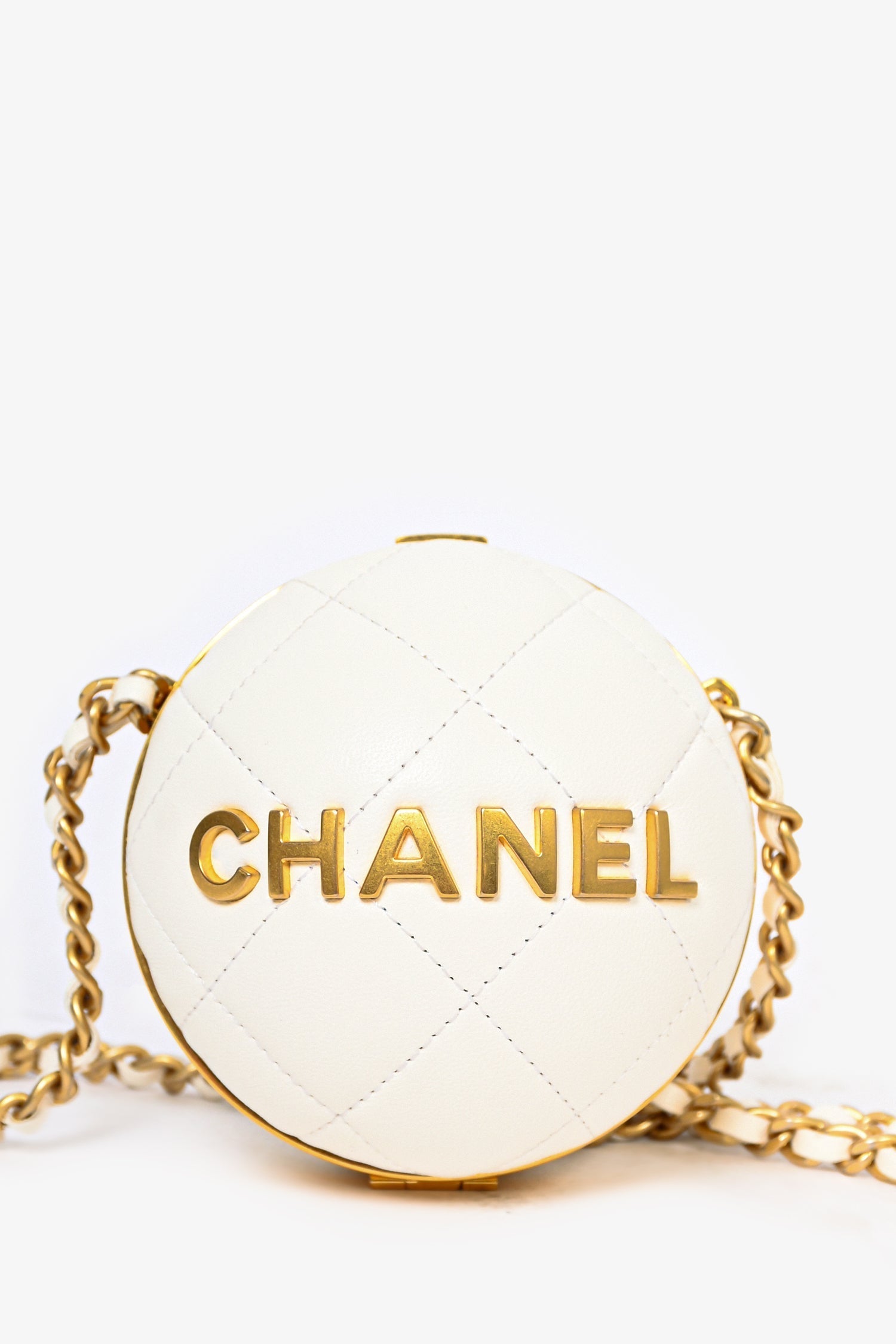 Chanel™ White Lambskin Leather Paris-Le19M Coco Sphere Minaudiere Bag