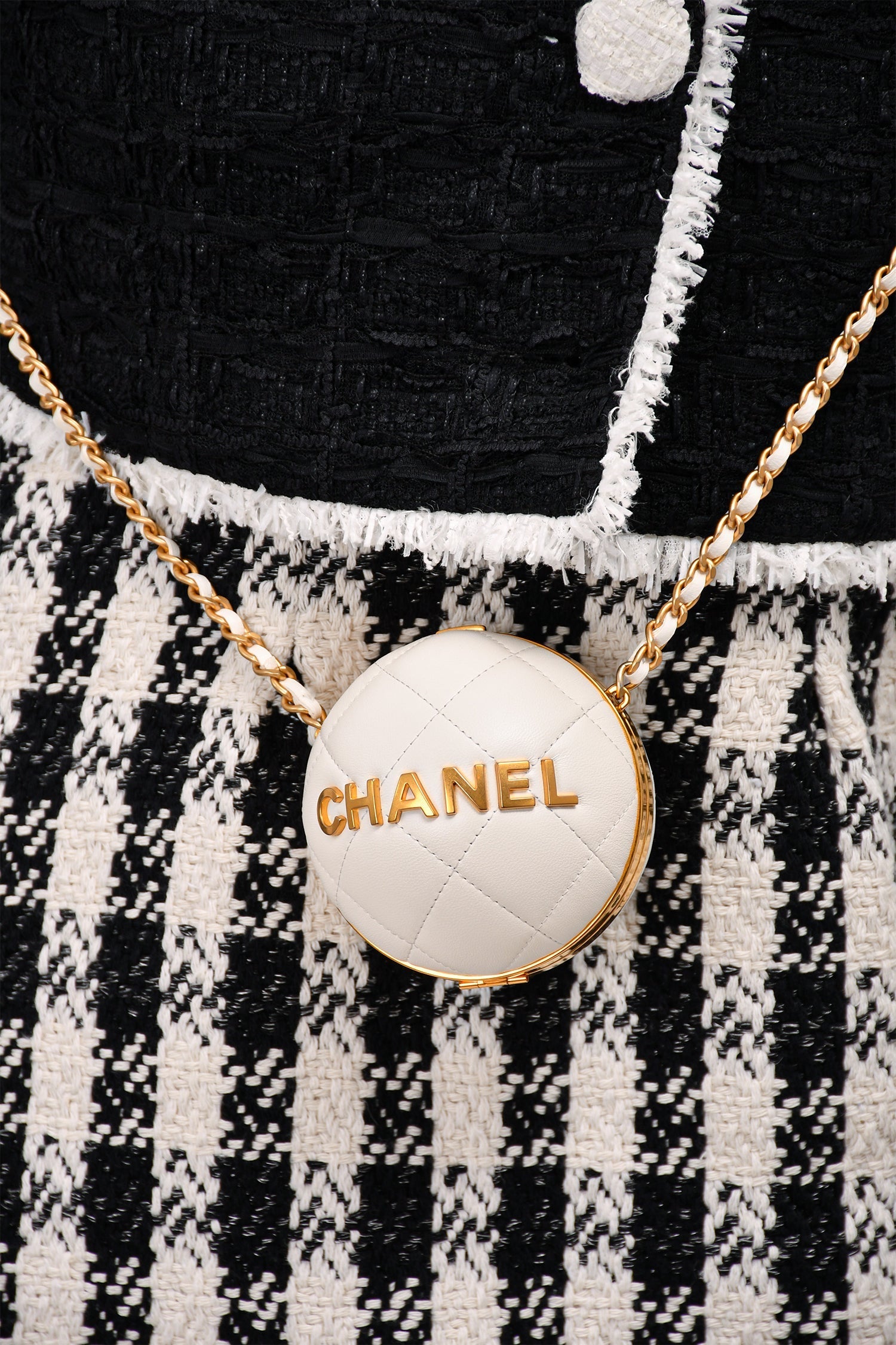 Chanel™ White Lambskin Leather Paris-Le19M Coco Sphere Minaudiere Bag