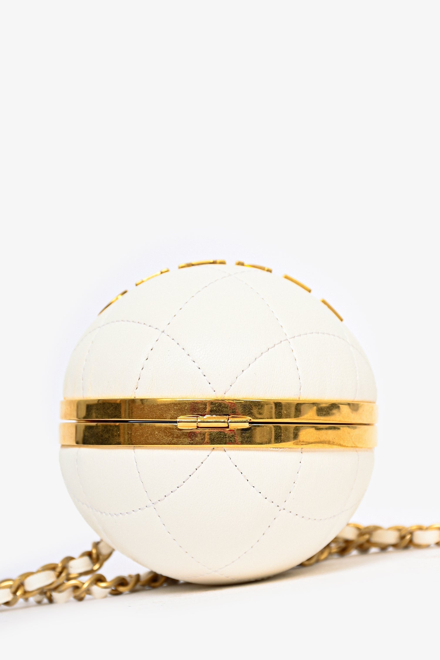 Chanel™ White Lambskin Leather Paris-Le19M Coco Sphere Minaudiere Bag