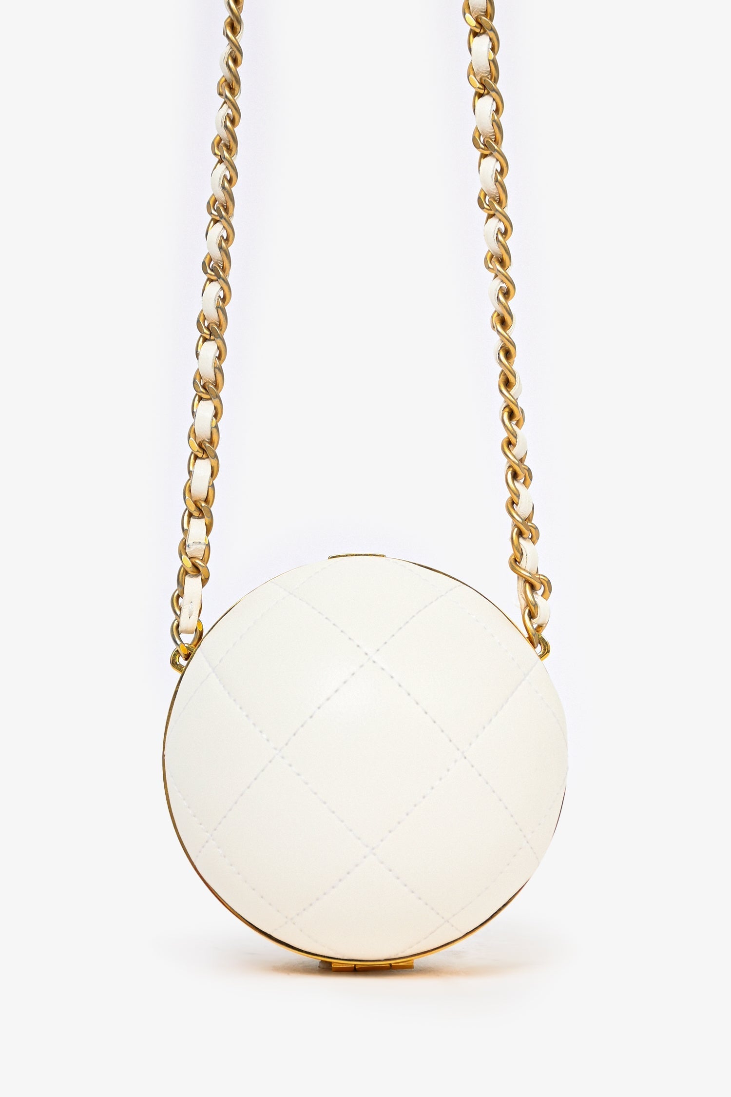 Chanel™ White Lambskin Leather Paris-Le19M Coco Sphere Minaudiere Bag